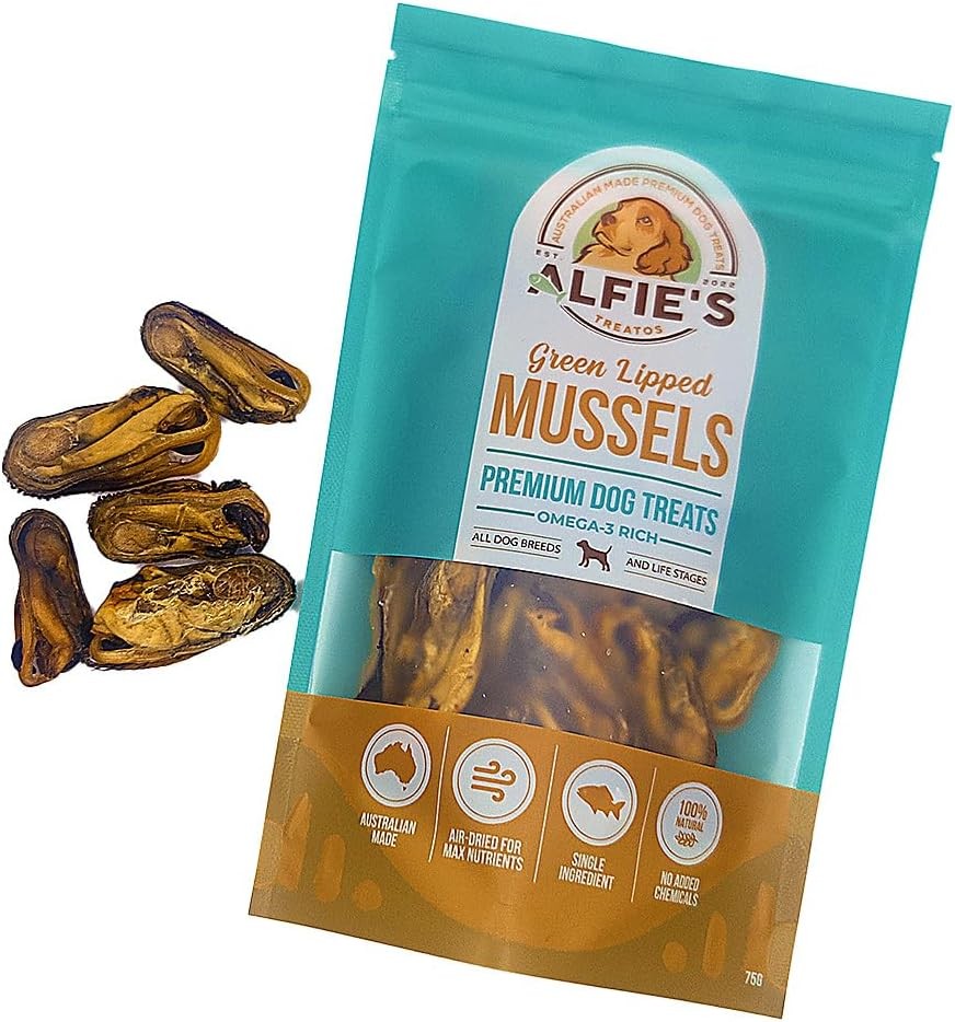 Alfie’S Treatos Mussel Healthy Dog Treats for Training | Australian Made with New Zealand Green Lipped Mussel | No Preservatives | Grain Free | 75G