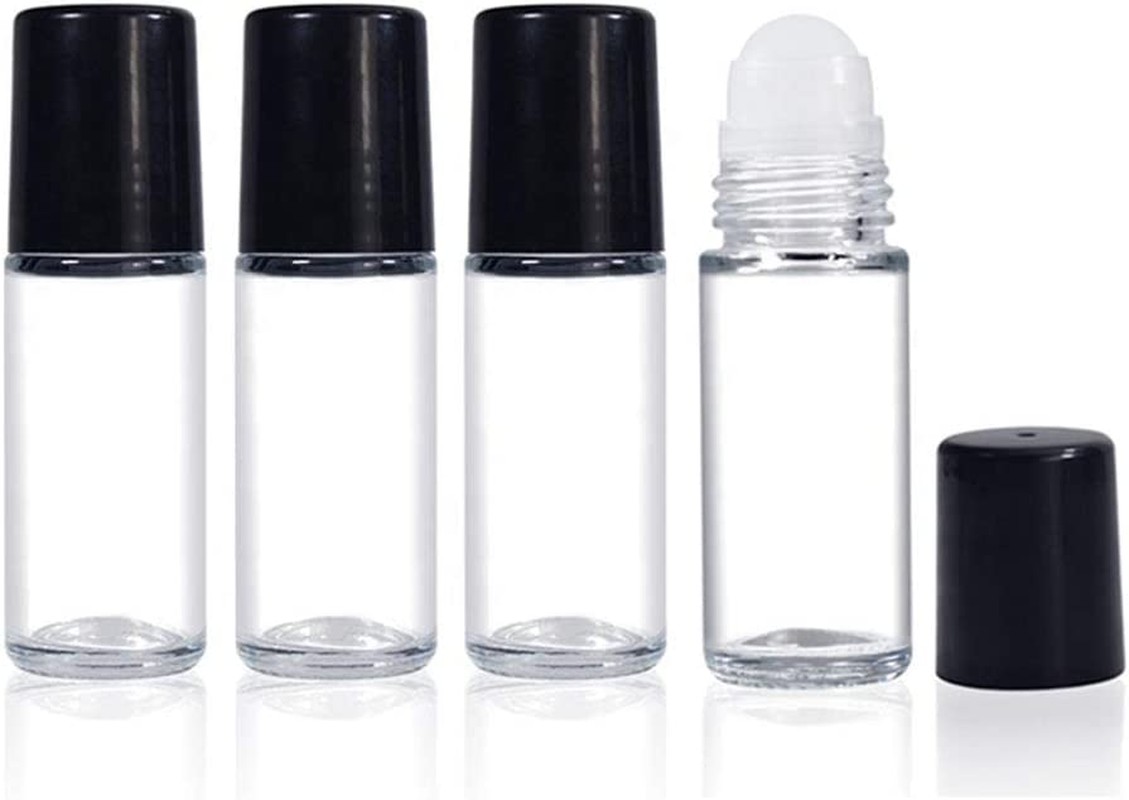 4PCS 30Ml Essential Oil Roller Bottles,Empty Refillable Clear Glass Roll-On Bottles Perfume Roller Bottles with Plastic Roller Balls and Black Lids