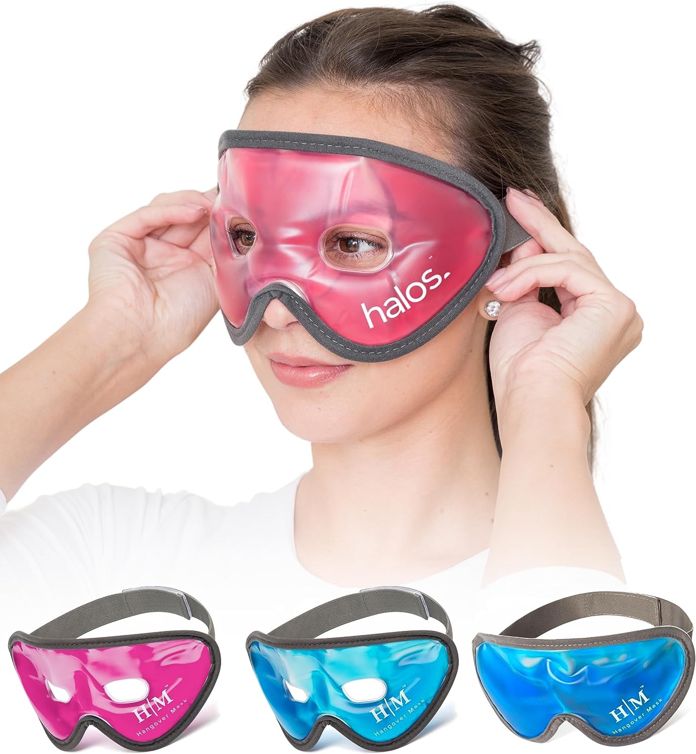 Gel Eye Mask – Myhalos – Reusable Cold Eye Mask with Adjustable Straps- Our Soothing Eye Gel Mask Helps Puffy Eyes and Dark Circles- Our Eye Ice Pack Also Relieves Sinus Pain & Headaches -Pink