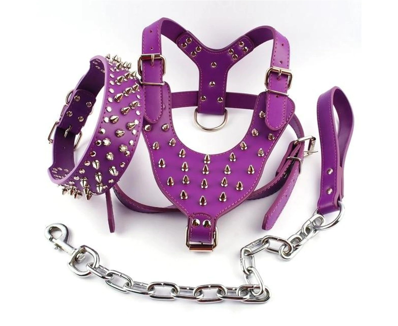 Cool Spiked Studded Leather Dog Harness – Purple