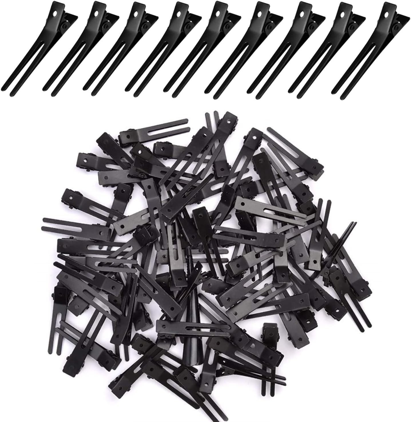 50 Pcs Hairdressing Double Prong Curl Clips, 1.8″ Curl Setting Section Hair Clips Metal Alligator Clips Hairpins for Hair Bow Great Pin Curl Clip, Styling Clips for Hair Salon Barber (Black)