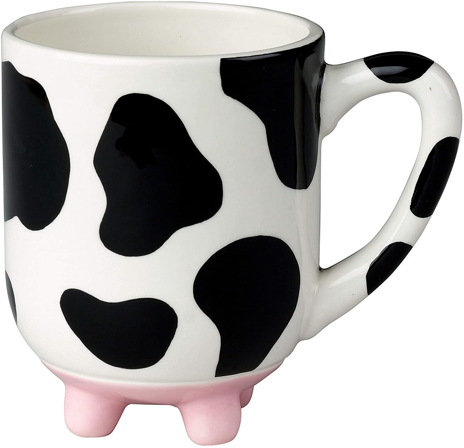 Boston Warehouse 66618 Udderly Cow Mug with Non-Skid Silicone Feet Hand Painted Ceramic, 20-Ounce White/Black