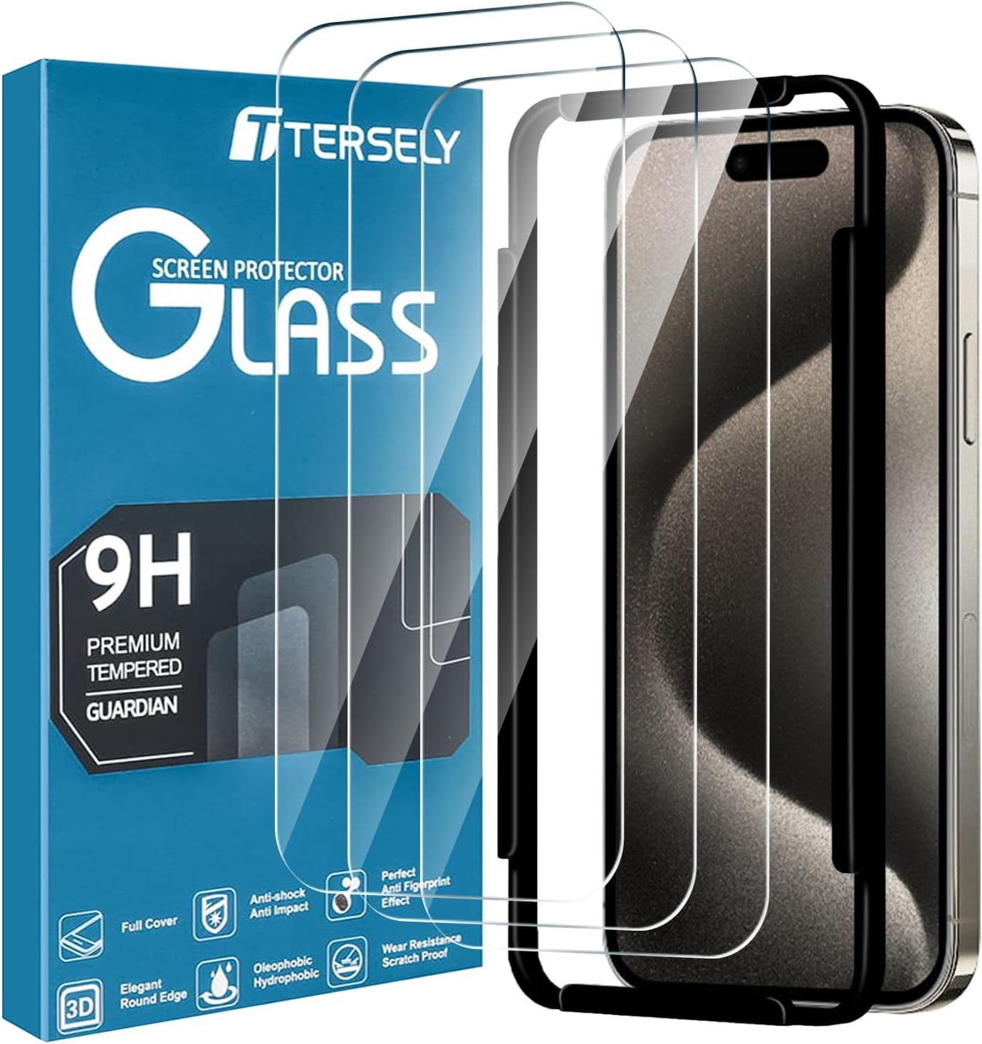 [3 Pack] T Tersely Screen Protector for Iphone 15 Pro Max(6.7 Inch), Tempered Glass with Installation Alignment Frame,Case Friendly