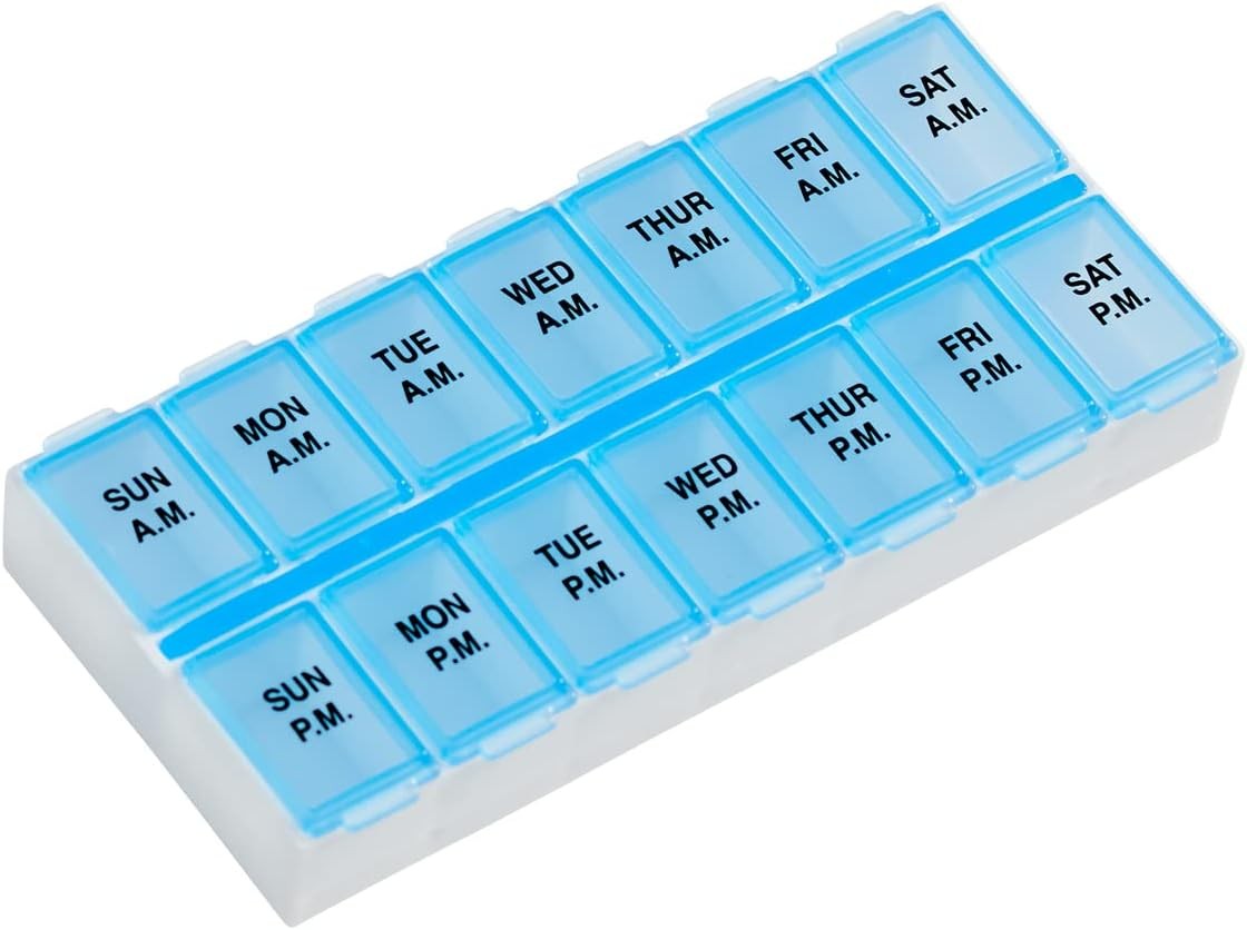 Ezy Dose Weekly (7-Day) Pill Organizer and Planner │ Separate AM/PM Compartments │ Countoured Bottom for Easy Pill Removal