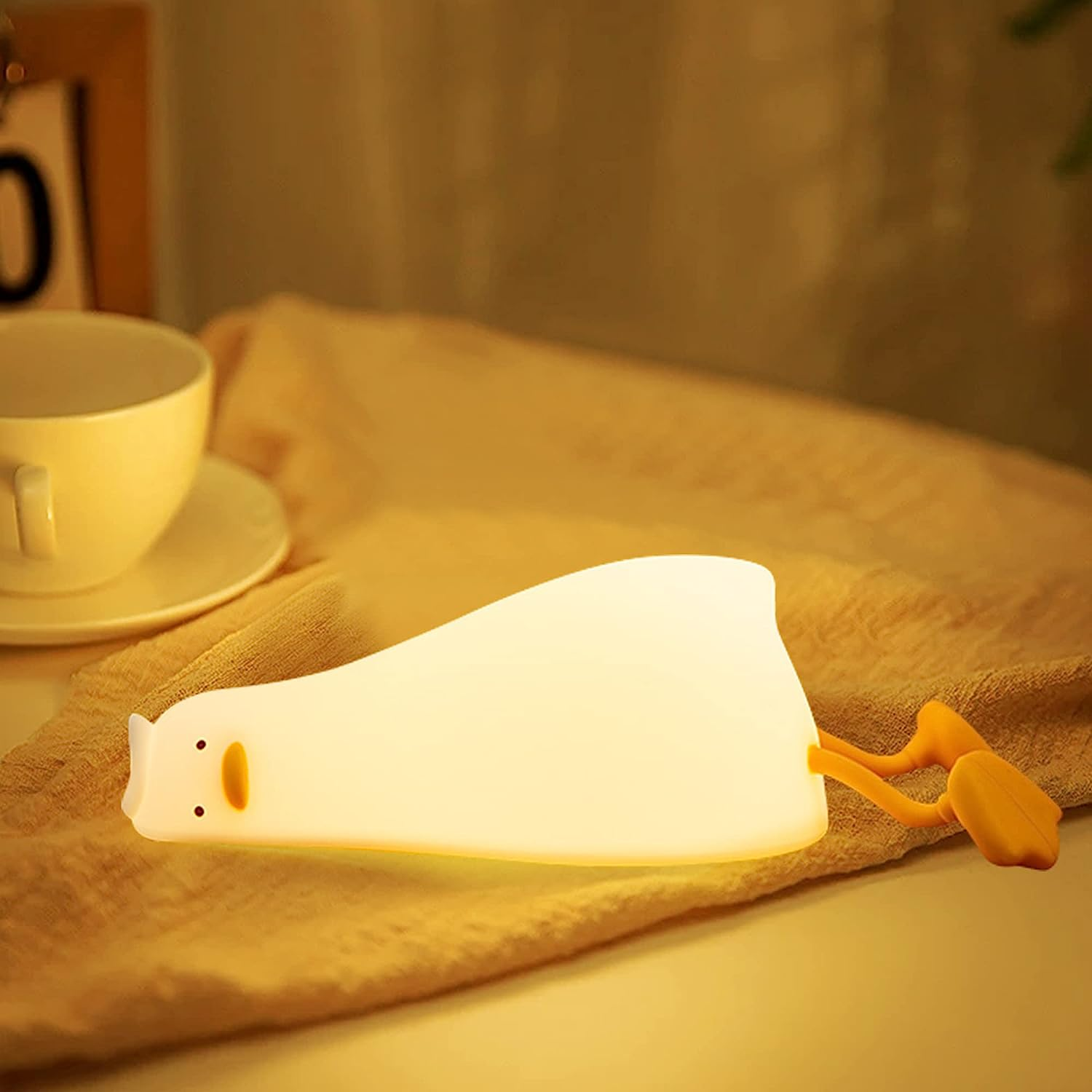 Duck Night Light for Kids, Coopark Cute Lying Duck Touch Silicone Lamp, Dimmable Animal Portable Timer Lamp with Warm Light for Baby Women’S Bedroom Children’S Room Nursery