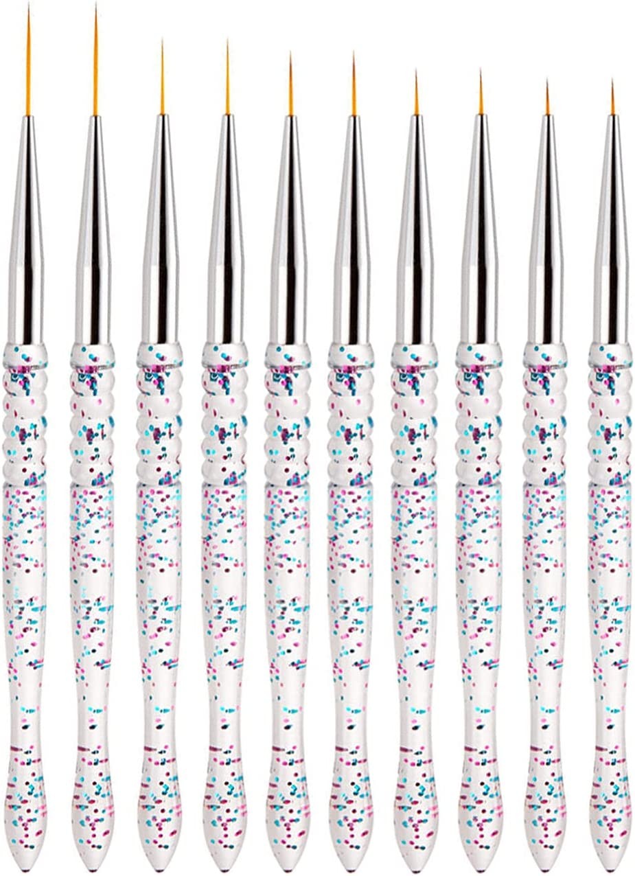 10 Pack Nail Art Tools Brush Set, Nail Art Liner Brushes Nail Design Liner Brushes (CRYSTAL)