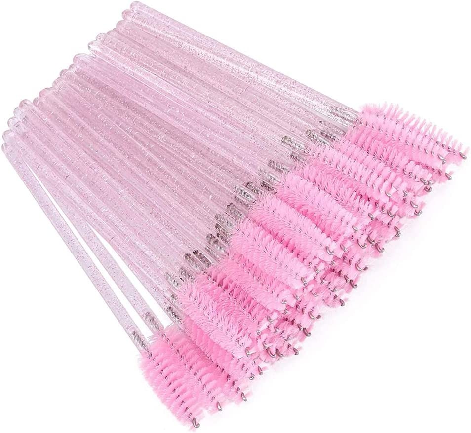 Haobase 100Pcs Disposable Eyelash Brushes Mascara Wands Eyebrow Brush Makeup Brush Tool Pink