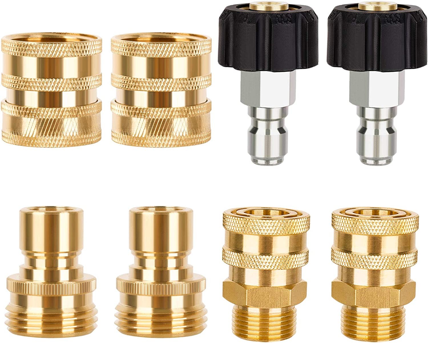 LEXRUSTI 8Pcs Pressure Washer Adapter Set, Quick Disconnect Kit, M22 Swivel to 3/8 Inch Quick Connect Fittings, 3/4 Inch to Quick Release, Male M22 Hose Adapter for Power Washer Gun/Hose, 5000PSI