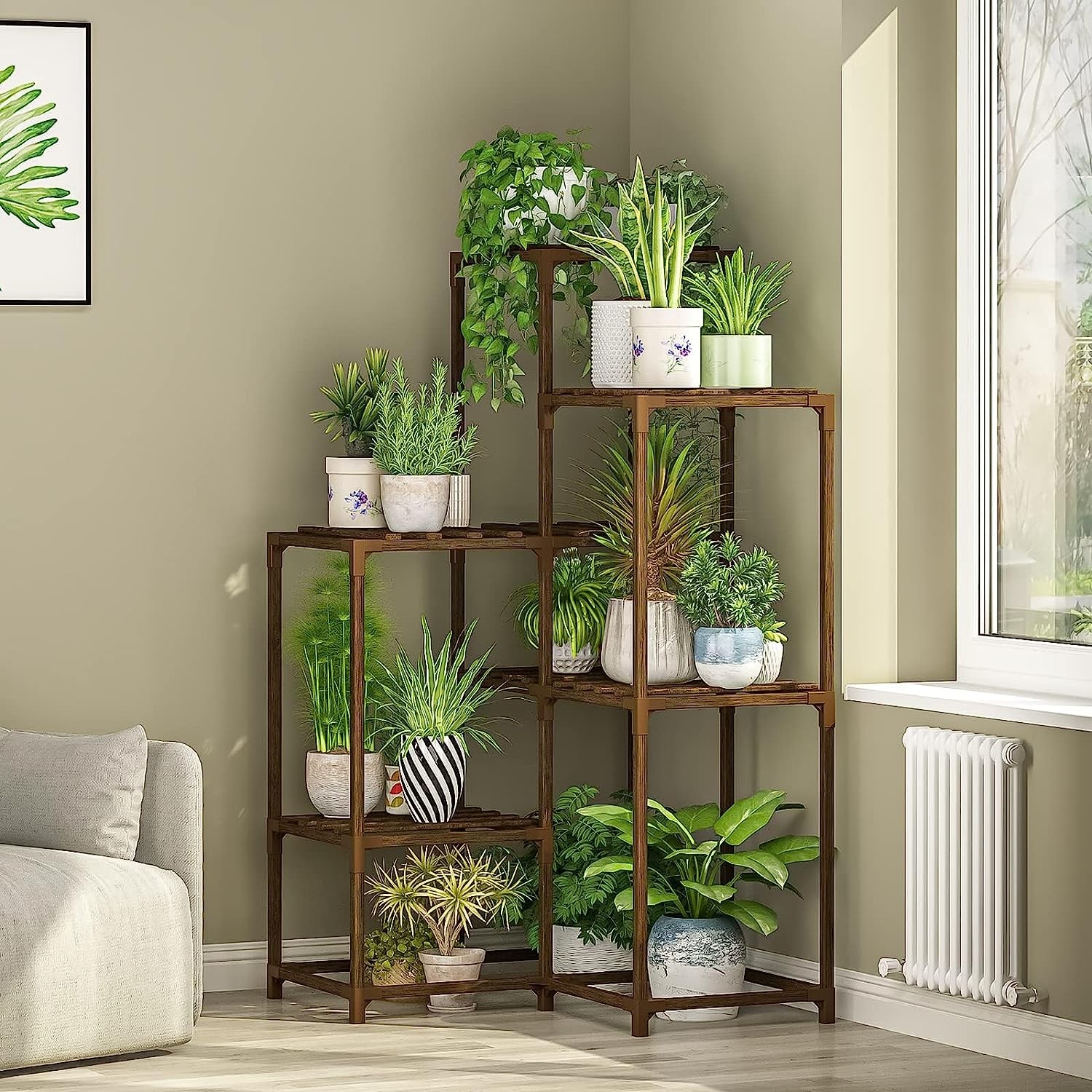 Bamworld Plant Shelf Corner Plant Stand Indoor Outdoor Indoor Plant Holder for Living Tier Room Outdoor Plant Rack Indoor Multiple Plants Patio Balcony Garden