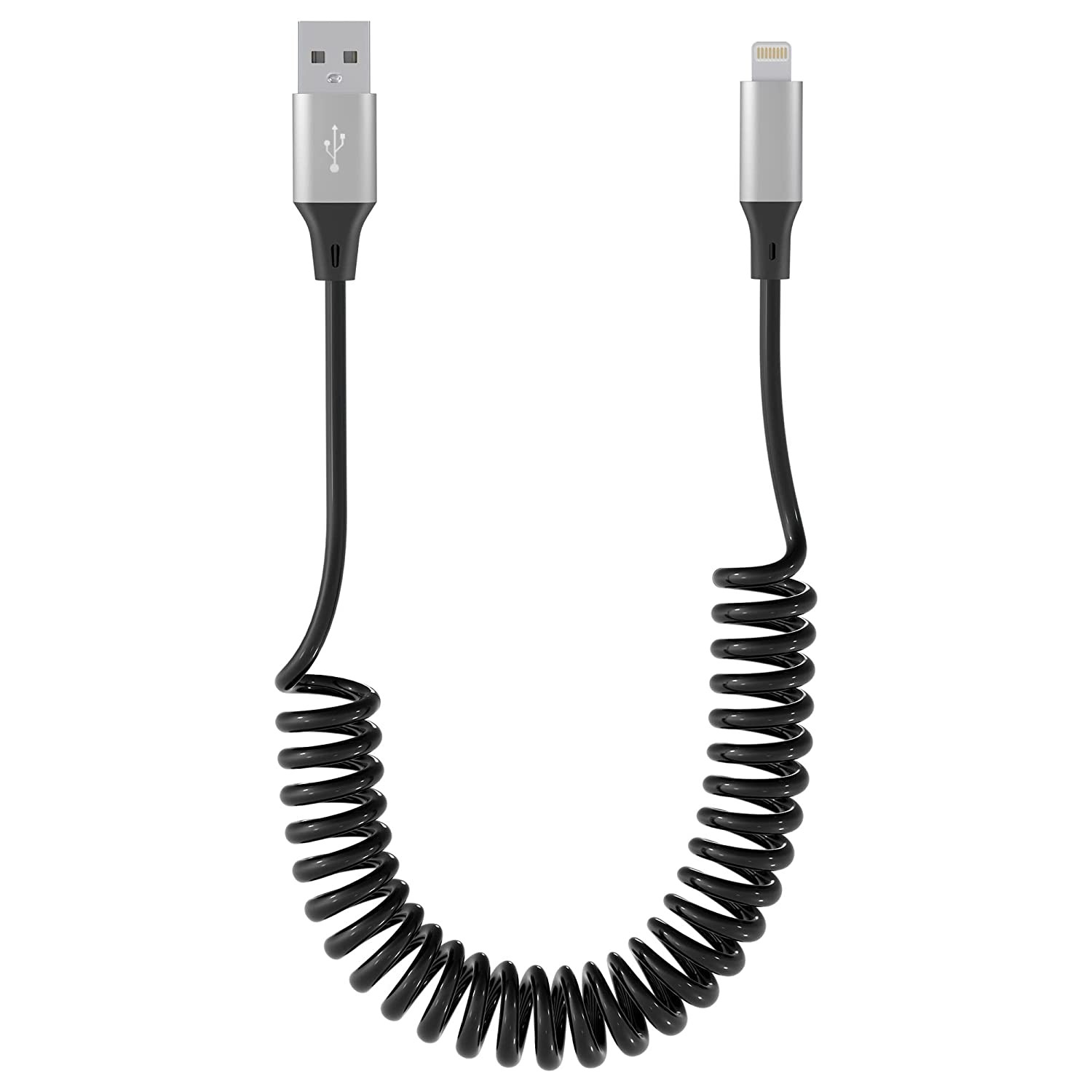 Coiled Lightning Cable Apple Carplay Compatible [Apple Mfi Certified] Retractable Iphone Charger with Data Sync, Short Iphone Charger Cord for Iphone/Pad/Pod