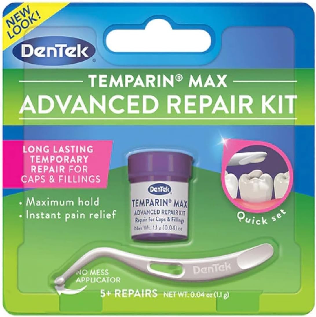 Dentek Temparin Max Lost Filling and Loose Cap Repair Kit | One Step Formula | 5+ Repairs | 0.04 Ounces | 1-Pack