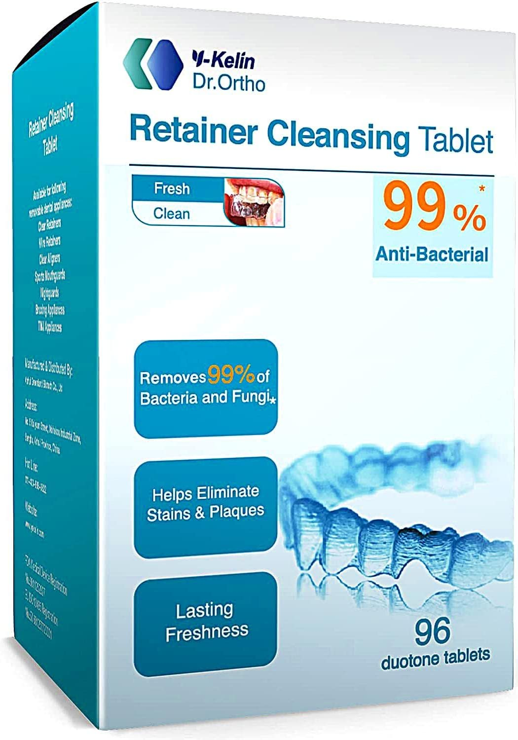 Y-Kelin Retainer Cleaner Tablets 96 Tabs for Invisalign, Mouth Guard & Other Dental Appliances Cleaning (3 Months Supply)