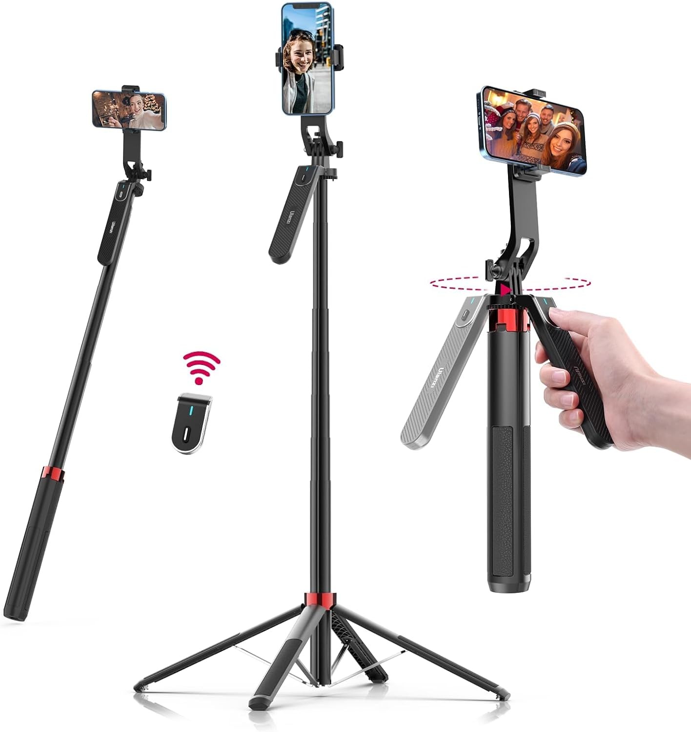 ULANZI MA09 Selfie Sticktripod, 71″ Extendable Phone Tripod Quadrapod with All-In-1 Phone Clip, Travel Tripod Phone Holder with Rechargeable Remote for Iphone Sony Canon Gopro