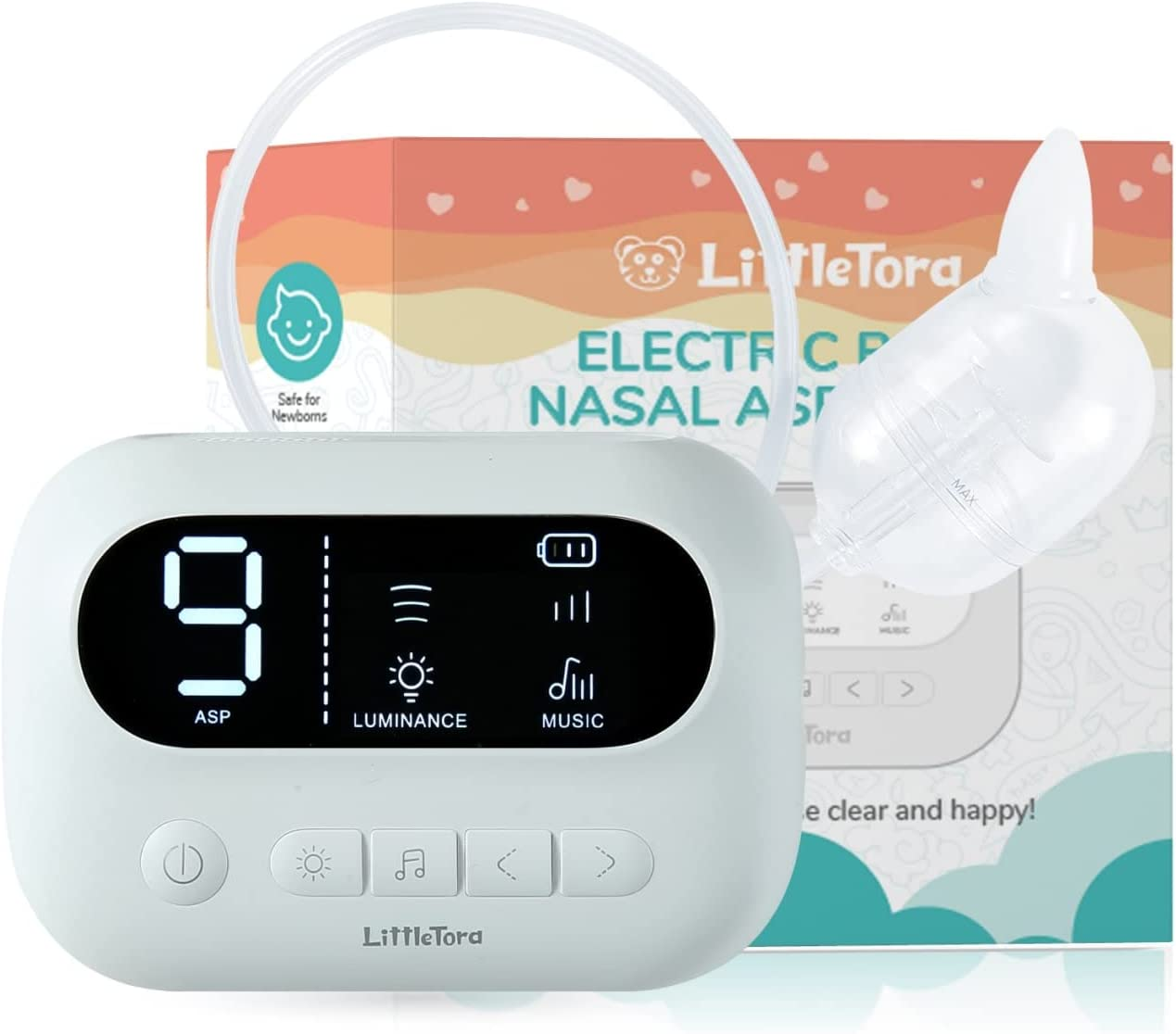 Littletora Pro Baby Nasal Aspirator – Hospital Grade 9 Adjustable Suction Level with Built-In Music and Night Light – Rechargeable Snot Nose Sucker for Infants Babies Kids Toddlers – Booger Removal