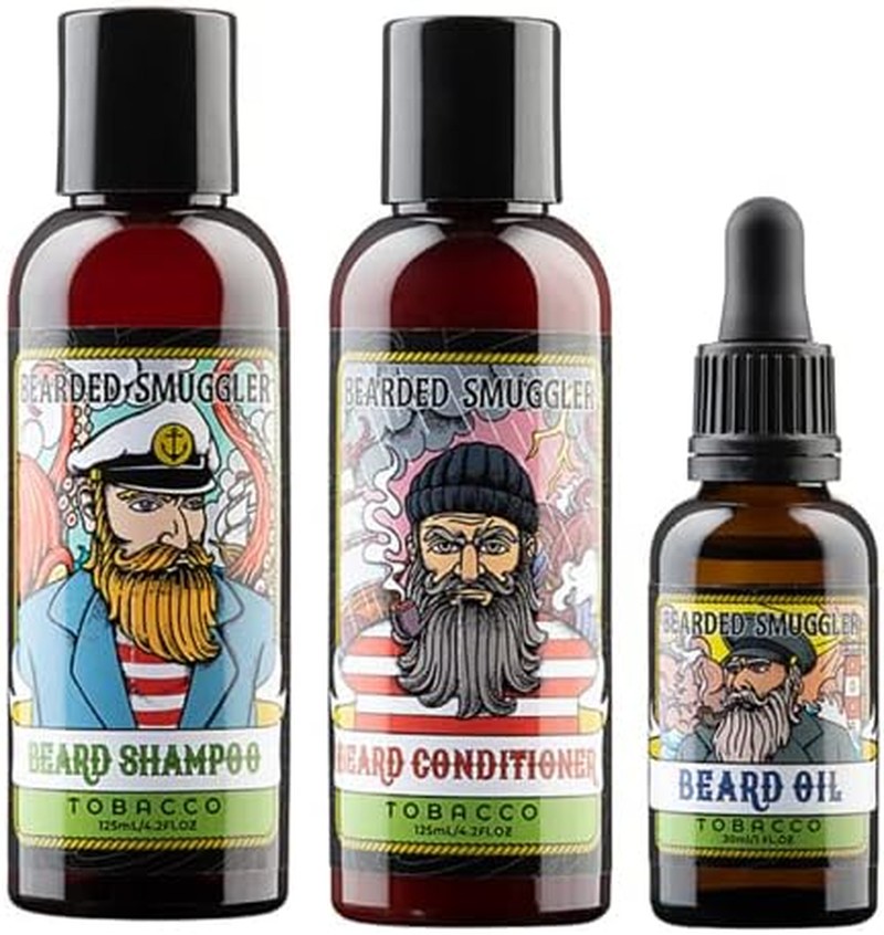 Bearded Smuggler Tobacco Shampoo Conditioner and Oil Set for Men’S Facial Hair Beard Care Grooming Product