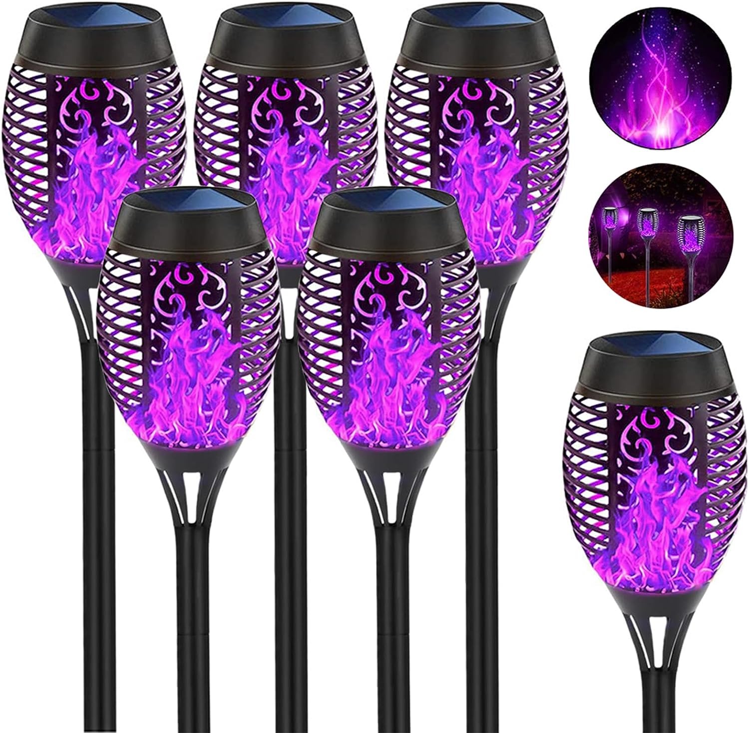 Solar Outdoor Lights 6 Pack, Purple Solar Torches Light with Flickering Flame, Auto On/Off Solar Waterproof for Pathway Yard Outdoor Christmas Decor Torch Solar Flame Garden Lights