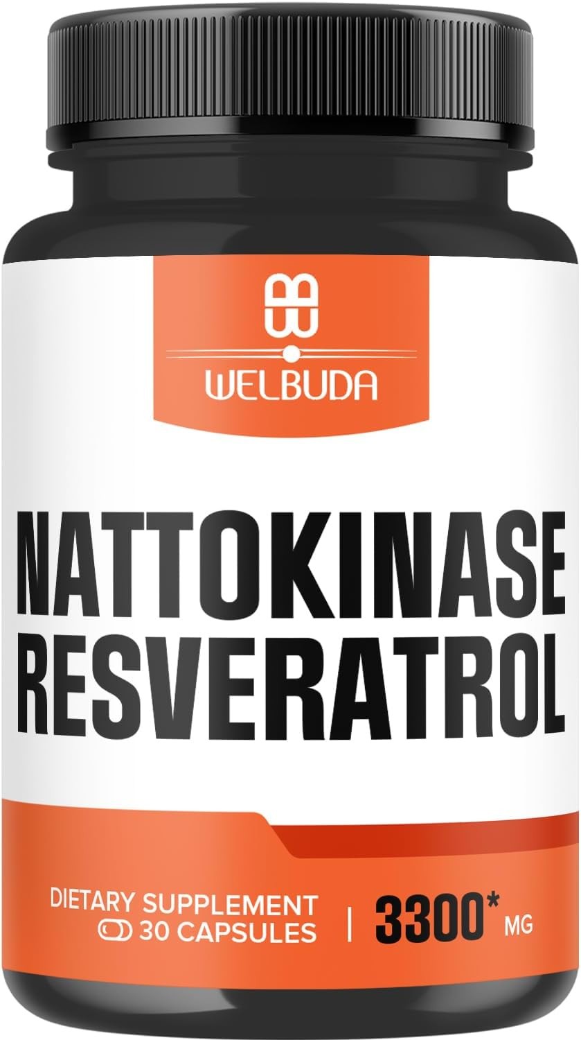 Nattokinase Supplement 3300Mg with Trans-Resveratrol – Supports for Immunity System, Healthy Circulation & Body Balance – 30 Capsules for 1 Month