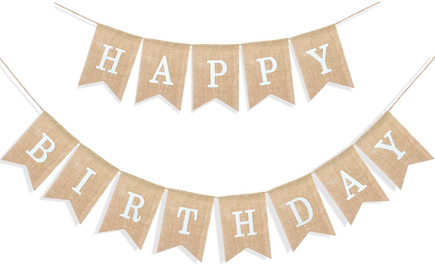 Uniwish Happy Birthday Banner for Birthday Party Decorations, Rustic Burlap Bunting Swallowtail Flags, 2 in 1