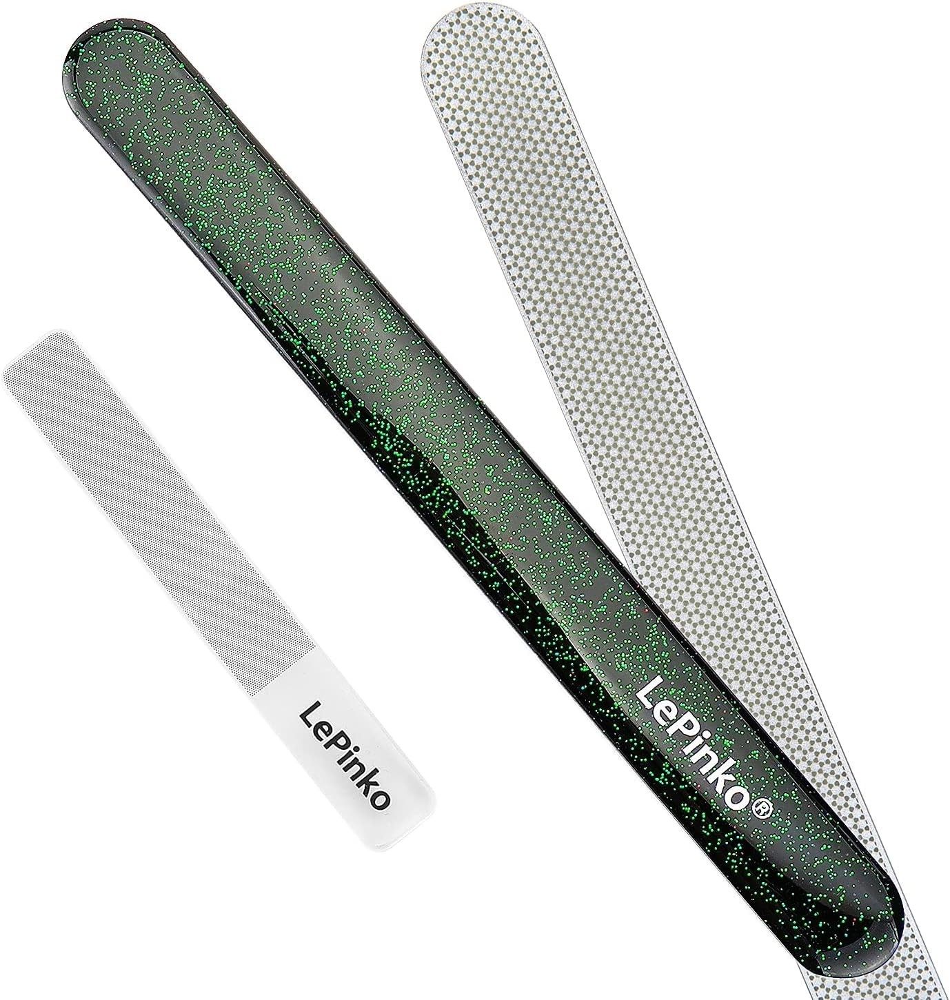 Long Lasting Nail File and Buffer Set, 1 Diamond Metal Nail File with 1 Nano Glass Nail Buffer, Professional Manicure Tools Kit for Home and Salon Use