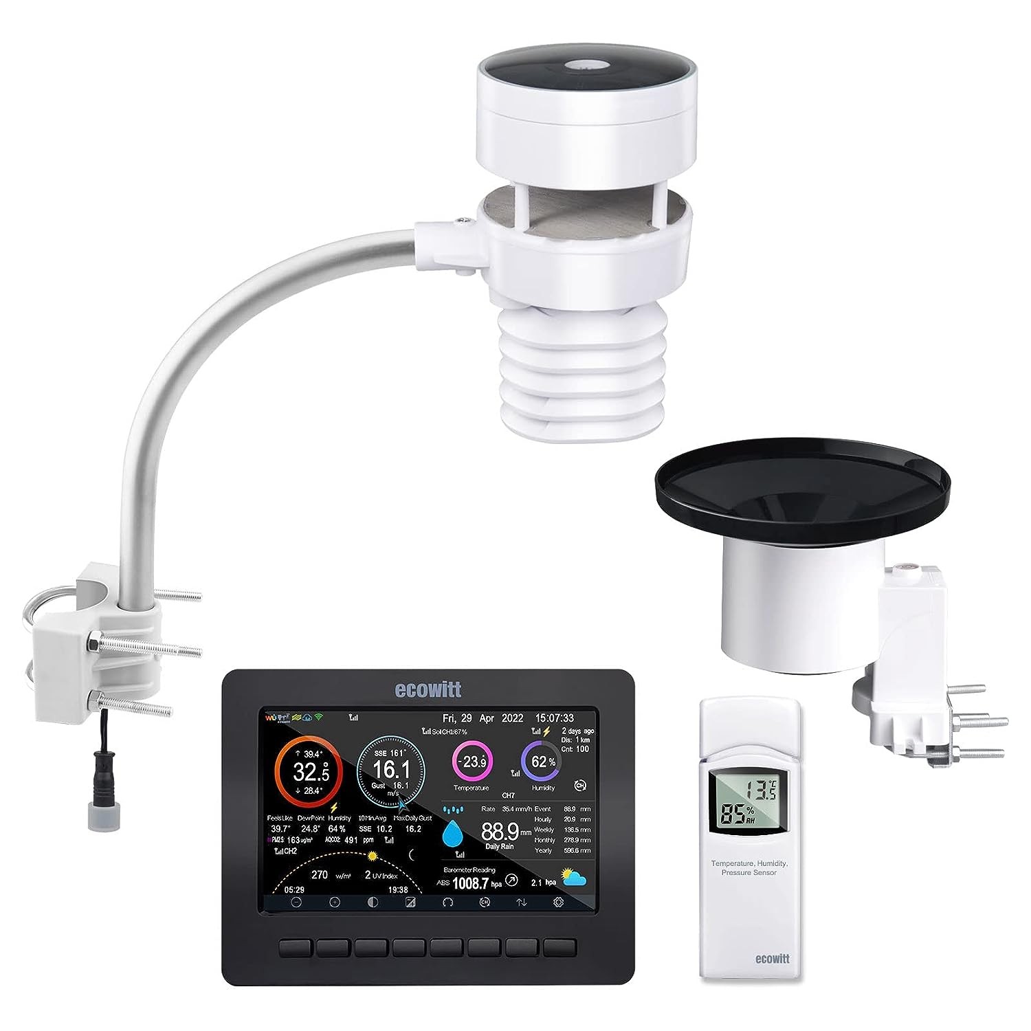 ECOWITT HP2553 Wi-Fi Weather Station with TFT Large Color Display, WS80 Ultrasonic Anemometer Sensor, WH40 Self-Emptying Rain Gauge Sensor and WN32CP Indoor 3-In-1 Sensor, E-Mail Alert, 433 Mhz