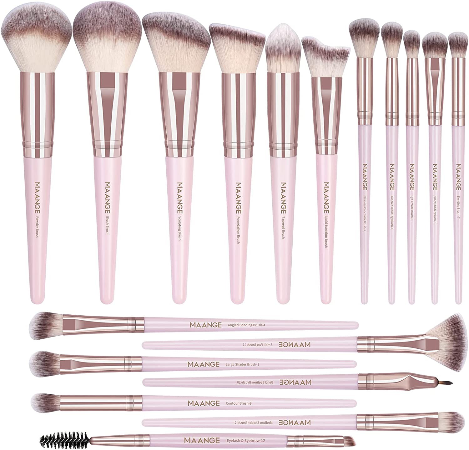 MAANGE Makeup Brushes 18 Pcs Premium Synthetic Makeup Brush Set Professional Eyeshadow Eyebrow Foundation Blush Concealer Face Powder Blending Brushes Kit (Pink Gold)