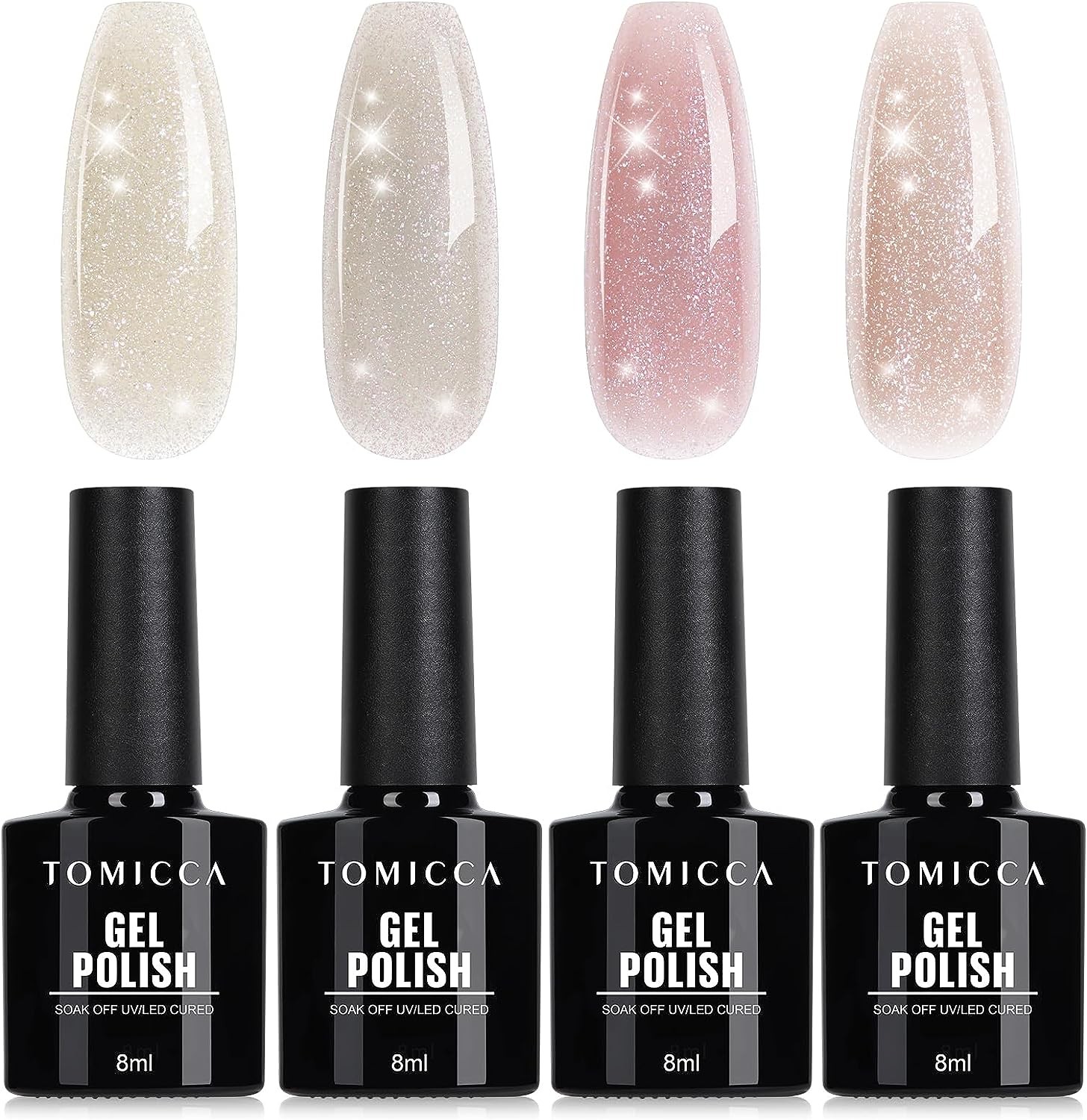 TOMICCA 4 Color Gel Nail Polish Kit,Gel Polish Glitter Nude Set,Nail Polish Gel UV/LED Soak-Off Nail Polish,For Manicure Studio & DIY Home, 8ML