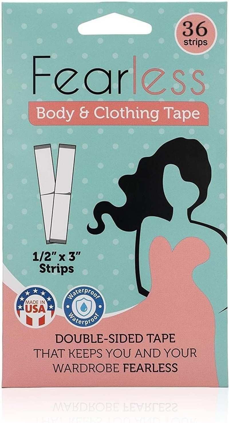 Fearless Tape – Double Sided Tape for Fashion, Clothing and Body (50 Strip Pack) | All Day Strength Tape Adhesive and Gentle on Skin and Fabrics | Transparent Clear Color for All Skin Shades