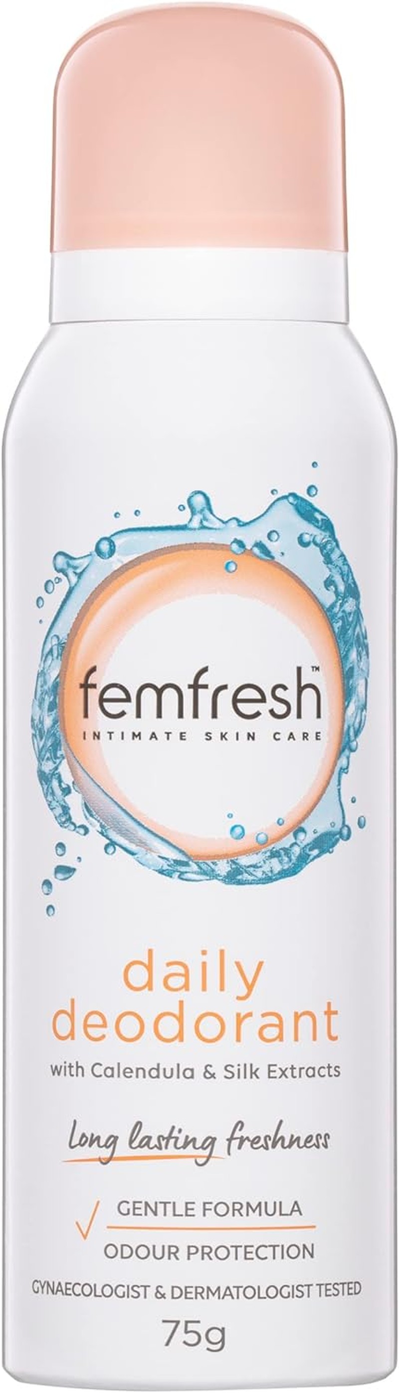 Femfresh Daily Deodorant – Odour Protection – with Calendula & Silk Extracts – Long Lasting Freshness – Dermatologically & Gynaecologically Tested – Gentle Formula – Feminine Deodorant – 75G