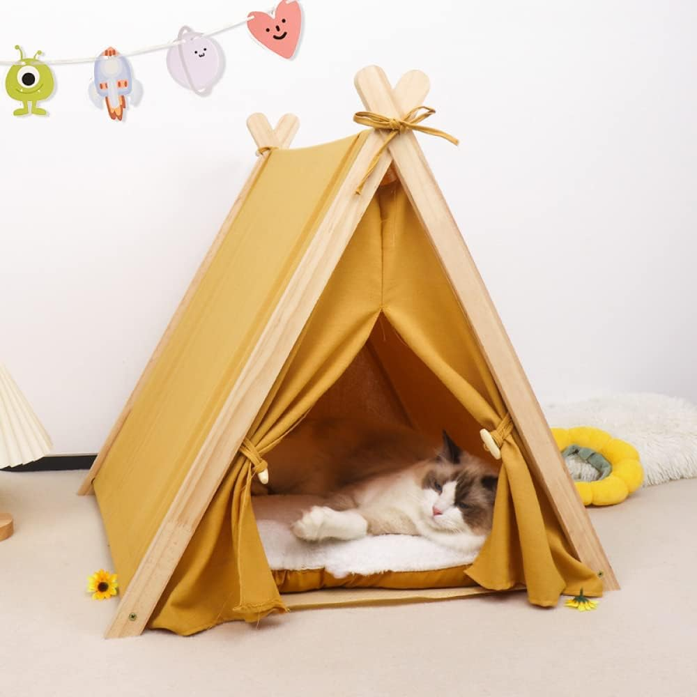 Dog House Indoor 24 Inch Large Dog Teepee Bed Cat Tent Portable Puppy House with Thick Cushion Cat Teepee Folding Indoor Pet Teepee Dog Tent Bed for Pets