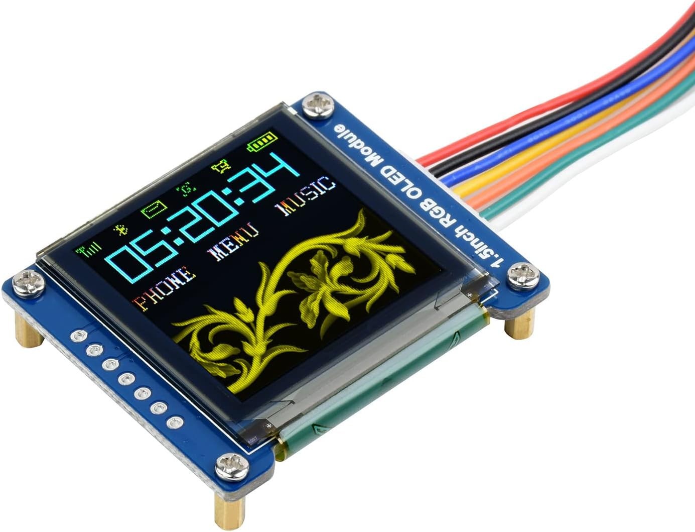 Waveshare 1.5 Inch RGB OLED Display Module 128X128 Pixels 16-Bit High Color 65K Colors Display with Embedded Controller SPI Interface