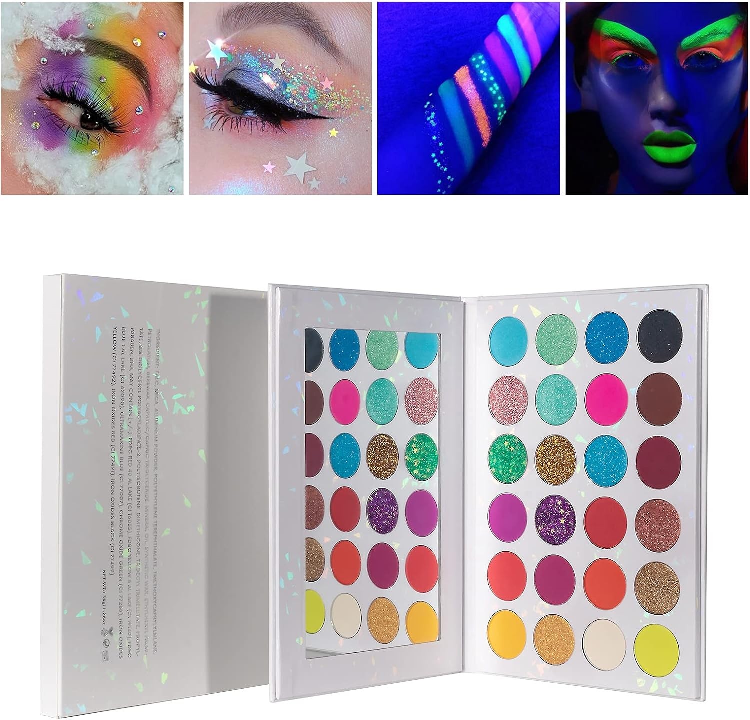 VERONNI Neon Halloween Eyeshadow, Glow in the Dark Eye Shadow Palette, 24 Colors Luminous Eyeshadow Matte Makeup Palette, Shimmer Fluorescent Eye Makeup Waterproof and Sweat Resistant Eye Shadow (24 Colors)