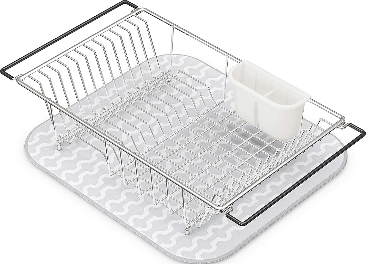 Simplehouseware Large over Sink Dish Drying Rack with Mat and Utensil Holder, Chrome