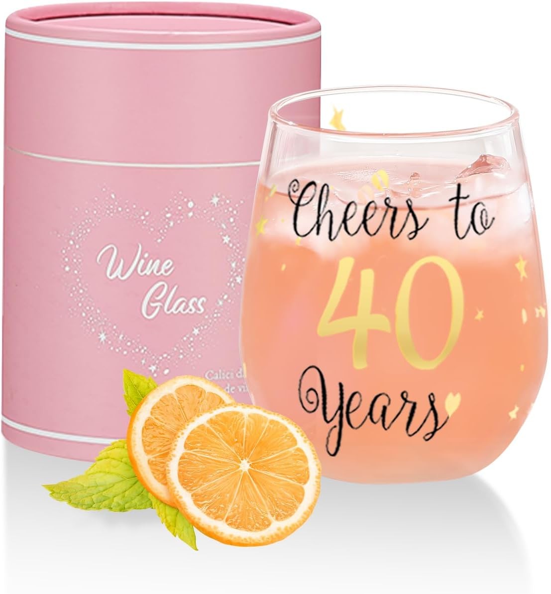 Golden Stemless Wine Glasses Cheers to 40Th Birthday Gifts for Men Women 40Th Birthday,Party,Wedding,Anniversary Party Decorations (40 Years)