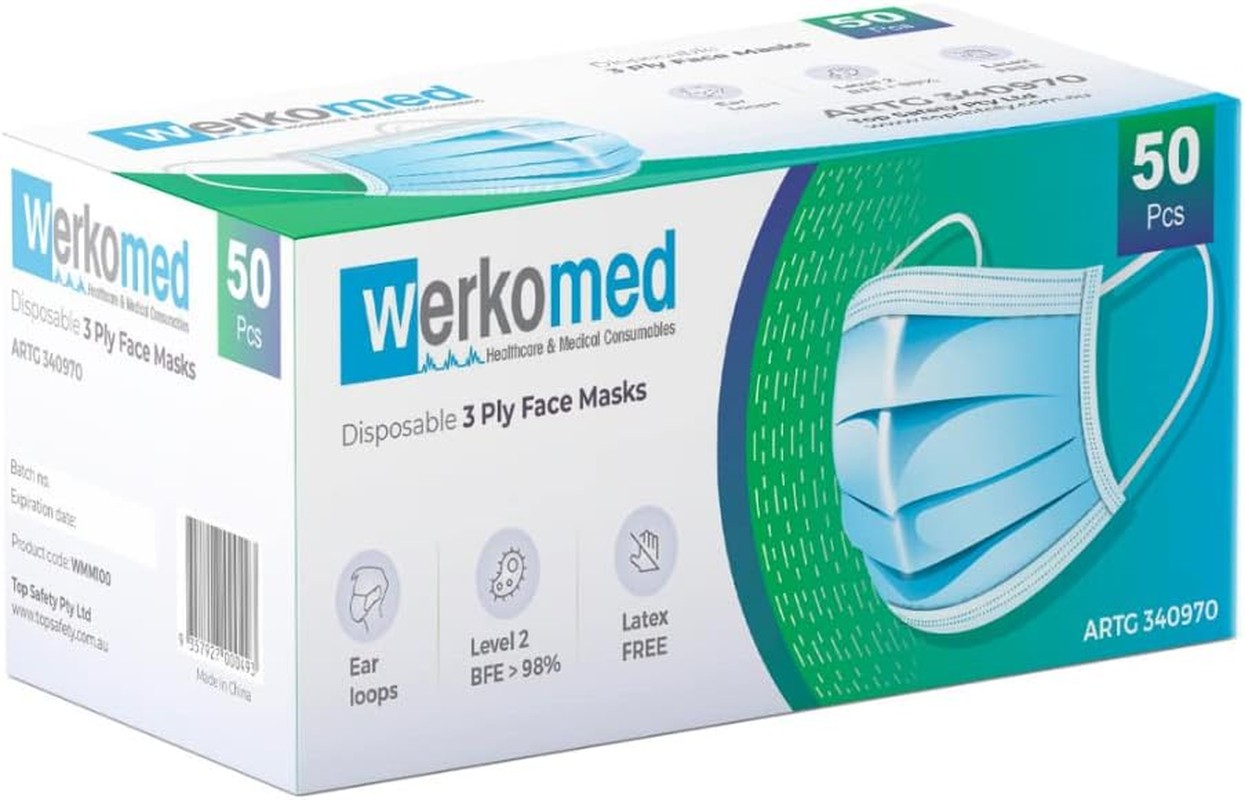 Werkomed Disposable 3 Ply Blue Face Masks 50 Pack – ARTG 340970