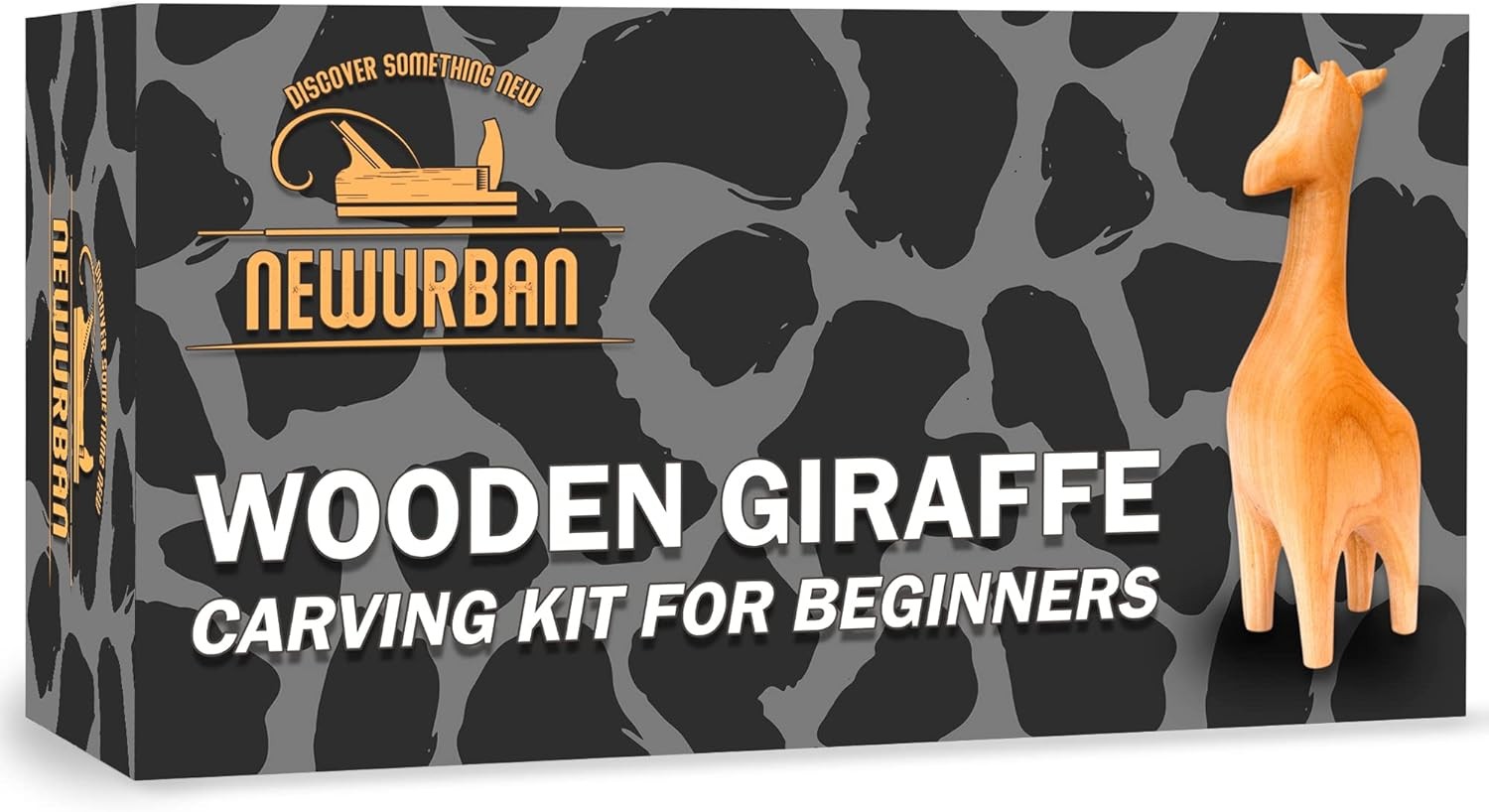 Wood Carving Kit for Beginners – Whittling Kit with Giraffe – Linden Woodworking Kit for Kids, Adults – Wood Carving Stainless Steel Knife with Wooden Handle – Giraffe Shaped Linden Blank