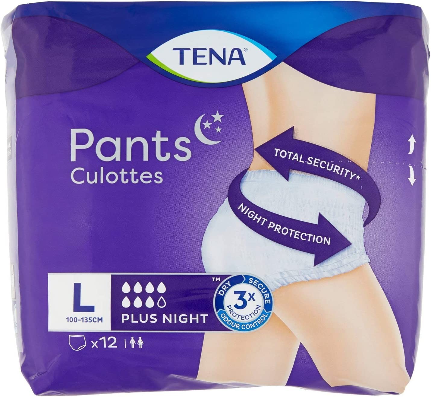 TENA Night Pants, Unisex, Heavy Incontinence (Pack of 12), Large 12 Count, Pack of 12