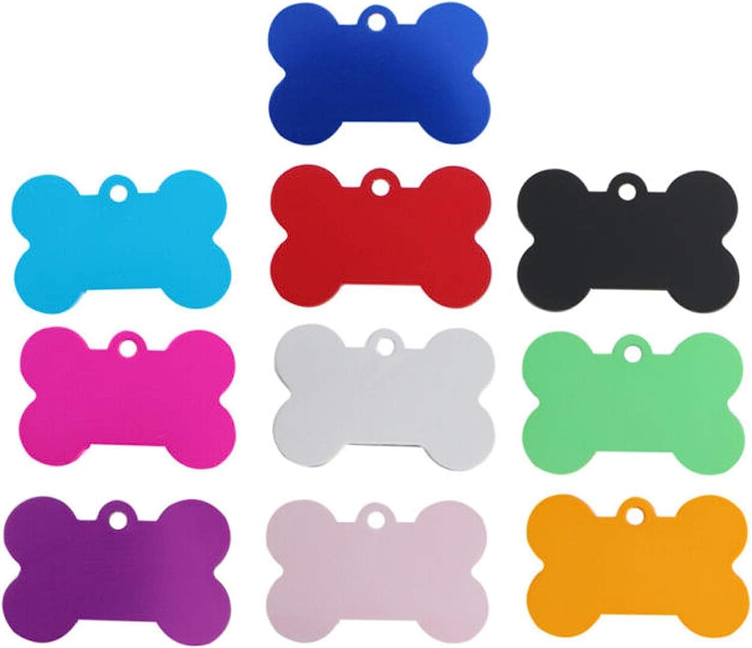 30Pcs Pet ID Tags, Betterjonny 10 Colors Bone Shape Blank Dog Tag Aluminum Pet Name Phone Number Label for Dogs and Cats (38MM)