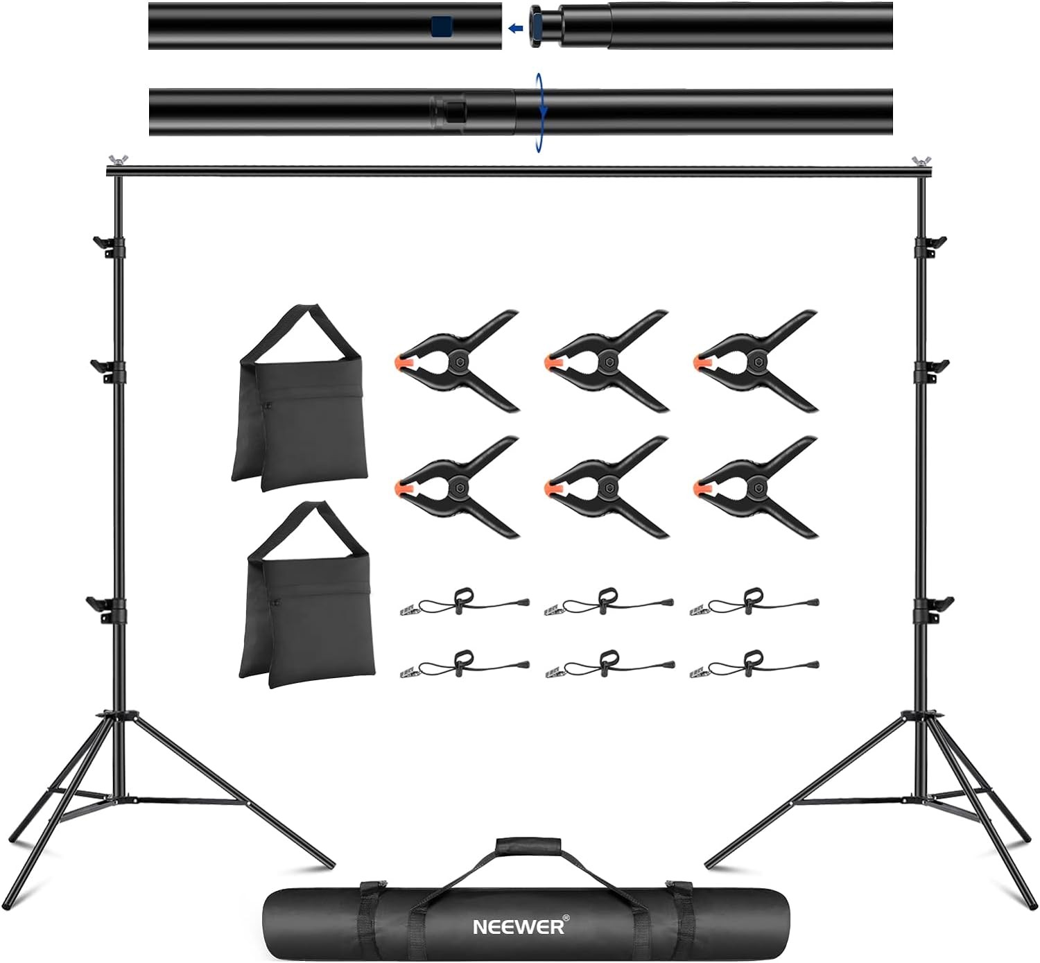 NEEWER 8.5X10Ft Adjustable Backdrop Stand Kit, Photography Background Support System with 4 Crossbars, 6 Spring Clamps, 6 Backdrop Clips, 2 Sandbags, and Carrying Bag for Photo Video Party Ceremony