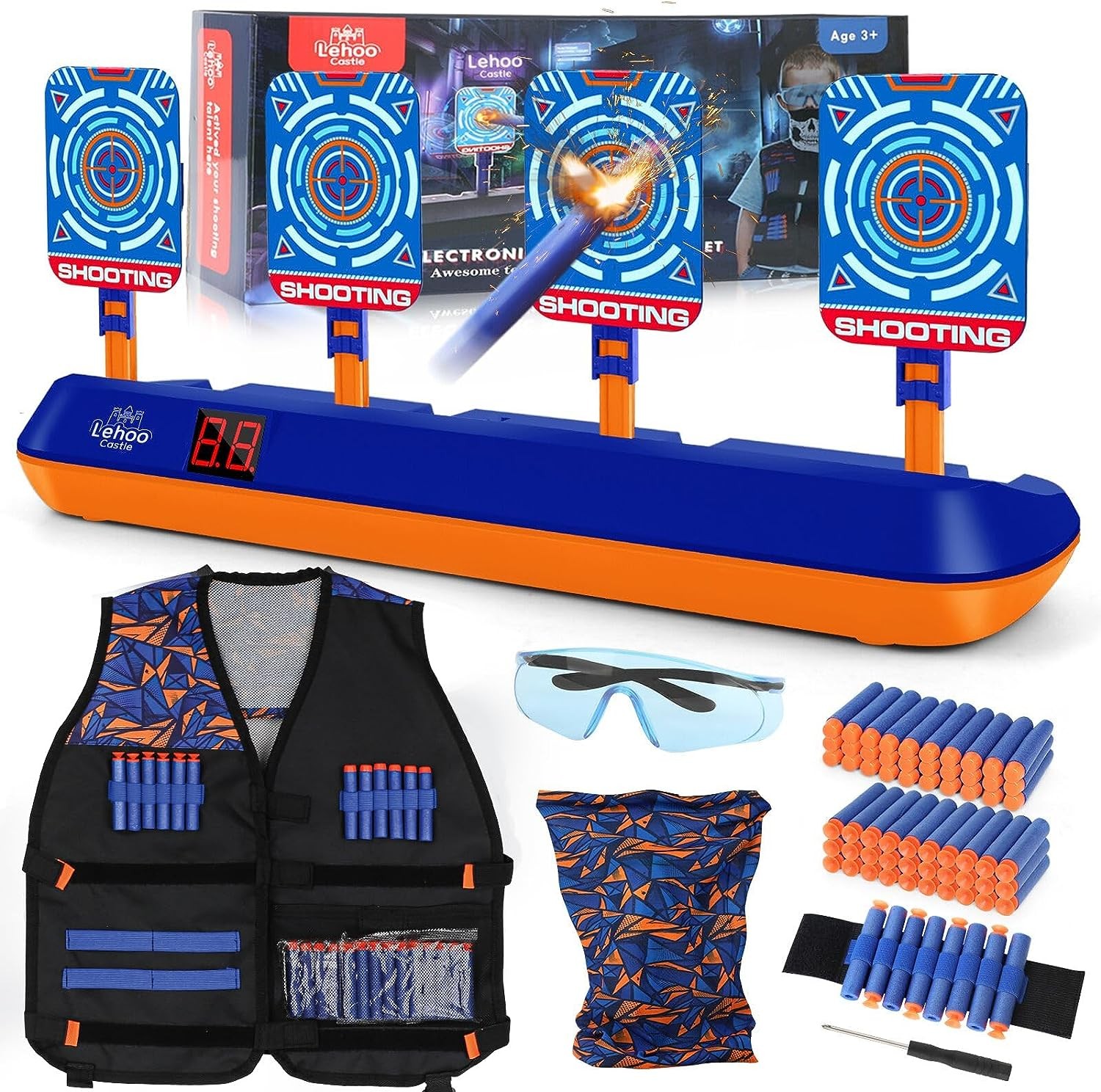 Lehoo Castle Nerf Target, Electronic Shooting Target for Nerf Gun, Digital Target 4 Dart, Nerf Tactical Vest Kit for Boys and Girls