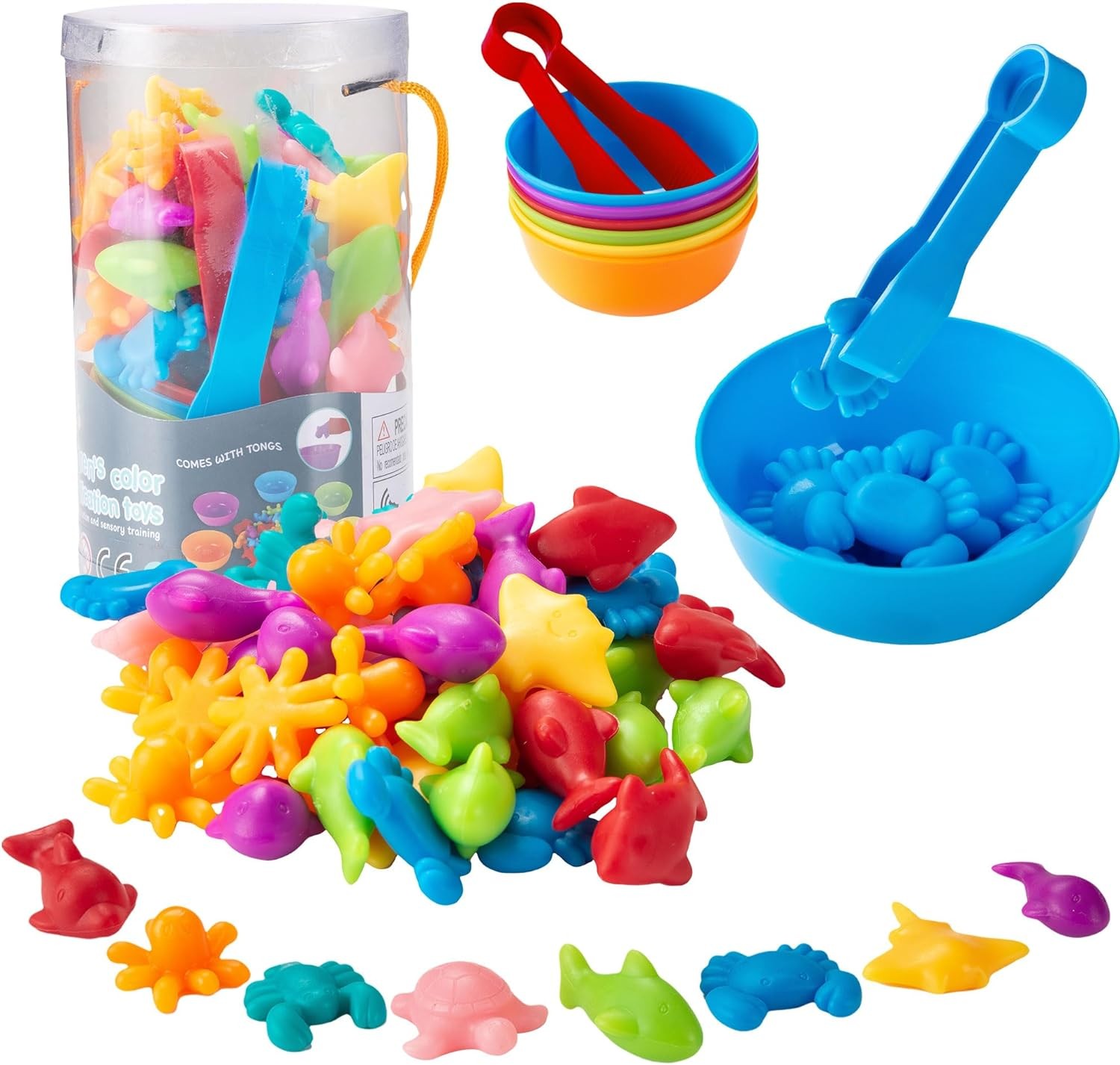 GIGITIGER Counting Matching Game with Sorting Cups, Montessori Sorting & Counting Toys, Preschool Color Learning Toys for 3 4 5 Years Old Girls Boys, STEM Educational Toy for Toddler (Sea Animals)