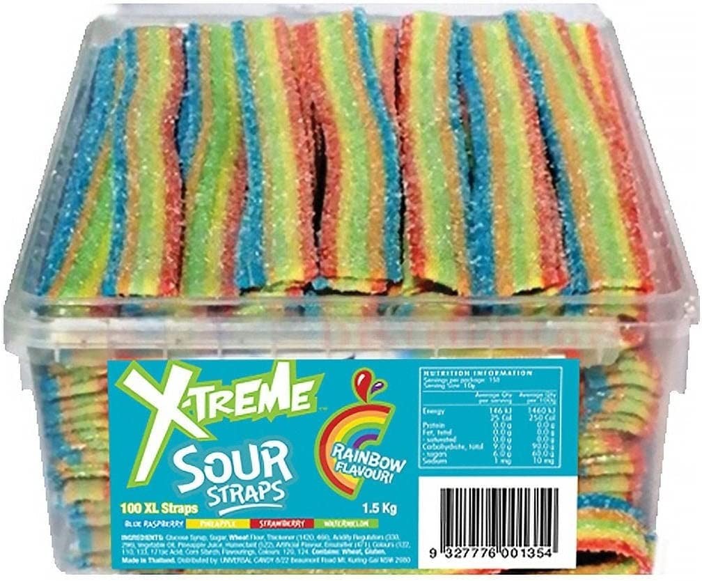 Universal Candy Xtreme XL Rainbow Flavour Sour Straps 1.5 Kg