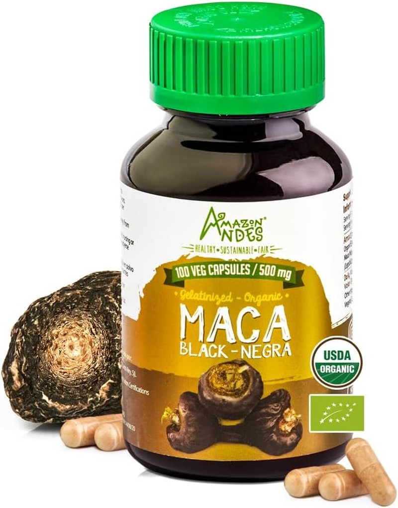 Black Maca Root Capsules L Organic and Vegan Pills L 1500Mg per Serving L Reproductive Health for Men and Women L Energy Booster L Adaptogen Function L Non GMO and Gluten Free L Amazon Andes