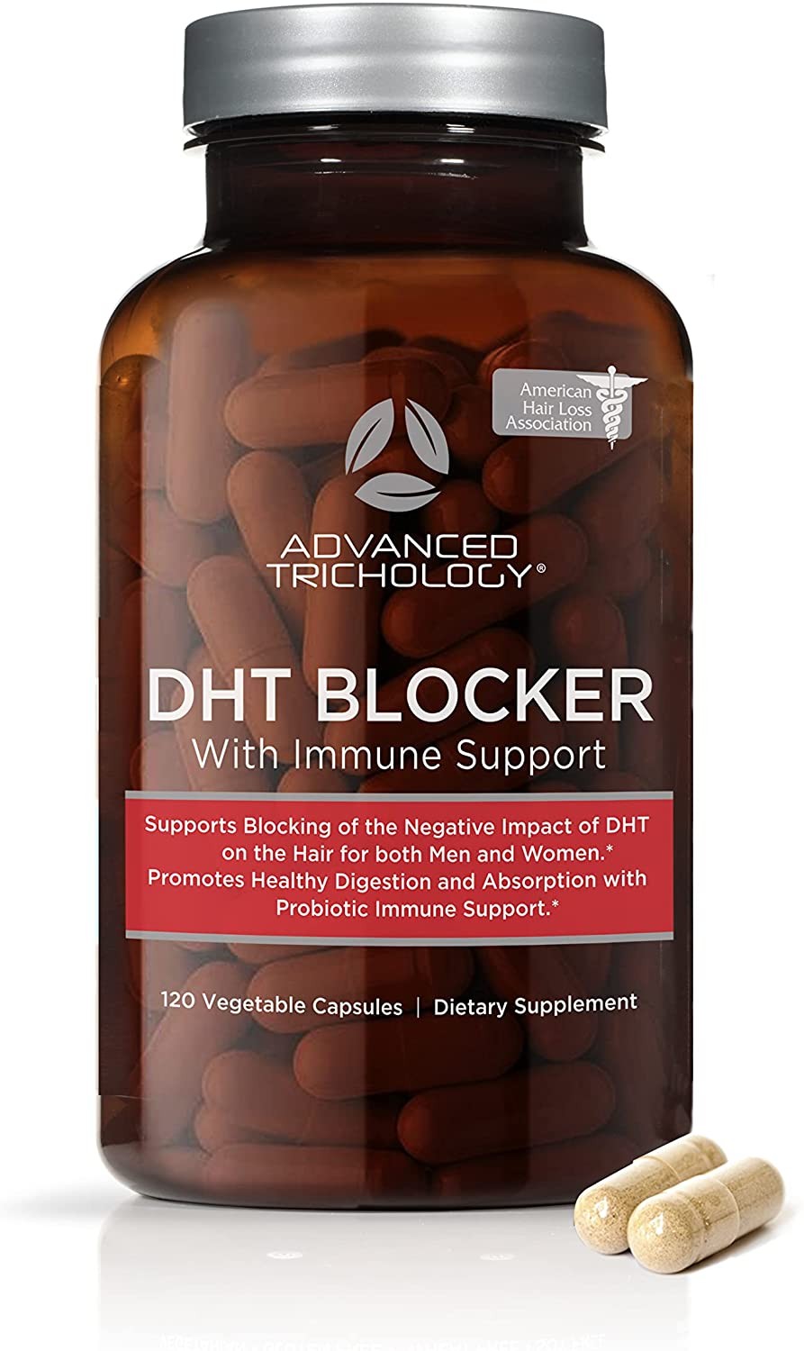 Advanced Trichology DHT Blocker with Immune Support – Hair Loss Supplements, High Potency Saw Palmetto, Green Tea & Probiotics, Gluten-Free, Vegetarian – 120-Count Bottle – 90 Day Moneyback Guarantee