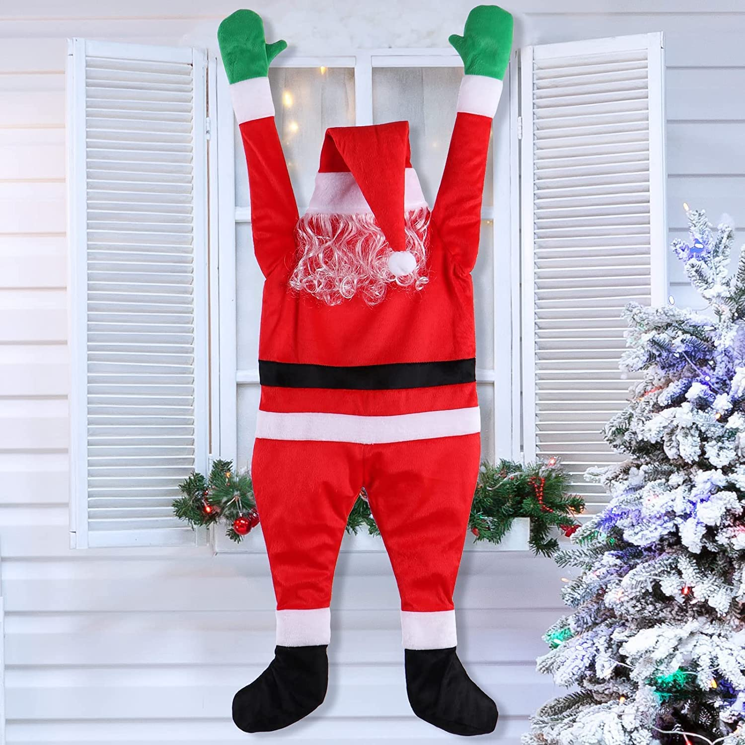 Christmas Hanging Santa Decoration, Christmas Ornament Hanging Climbing Santa Claus Suit Xmas on the Gutter Roof Outdoor Yard Decor Big 5Ft