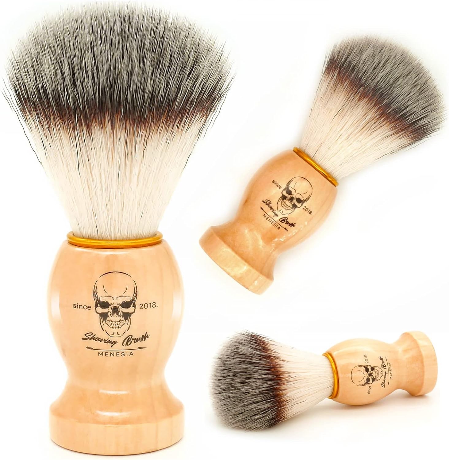 Menesia Shaving Brush for Men, Wood Handle Shave Brush,Mens Shaving Cream & Soap Brush (Skull)