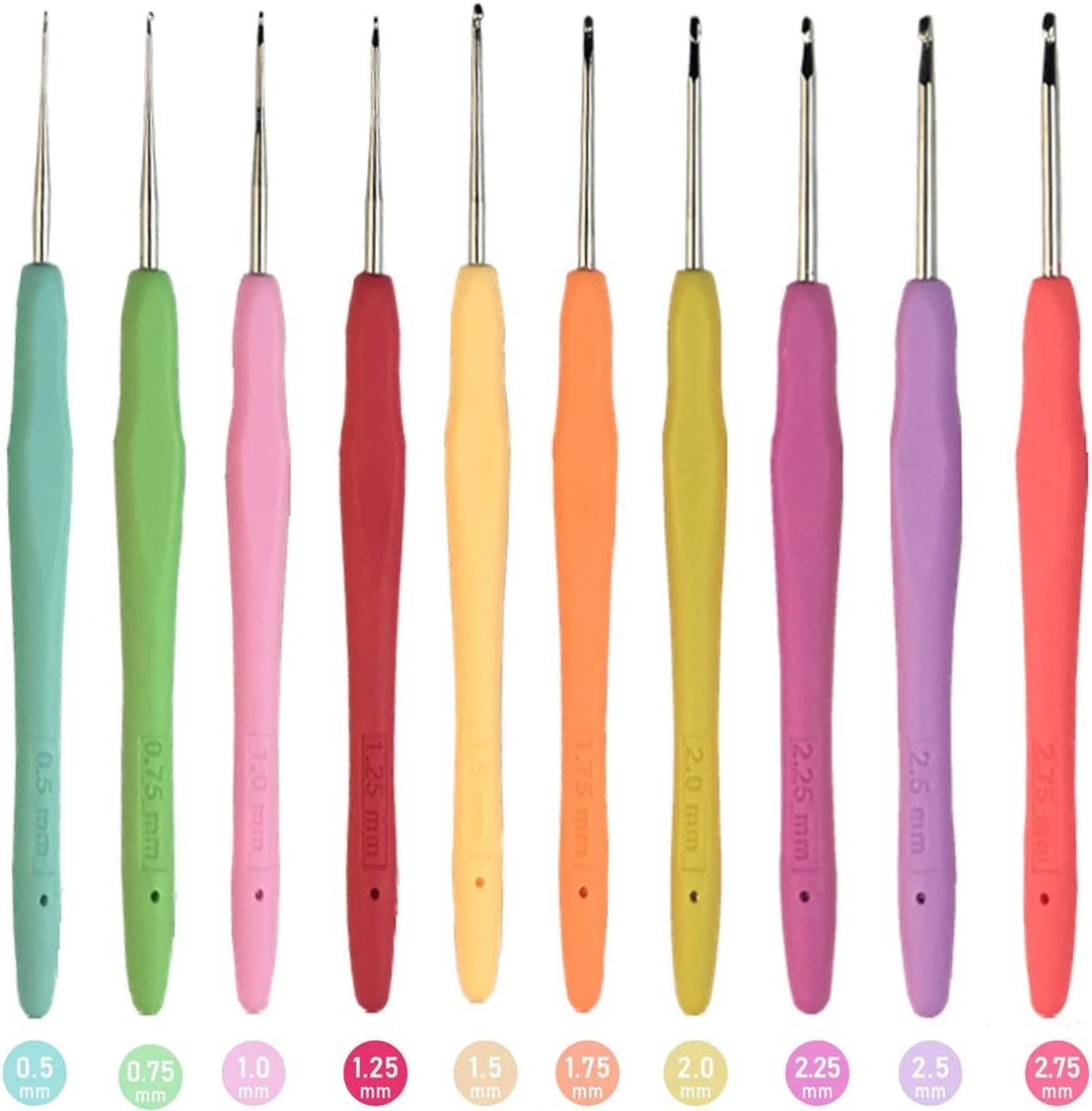 10 Small Sizes Crochet Hooks Sett, 0.5Mm – 2.75Mm Ergonomic Soft Handle Thread Crochet Lace Hooks