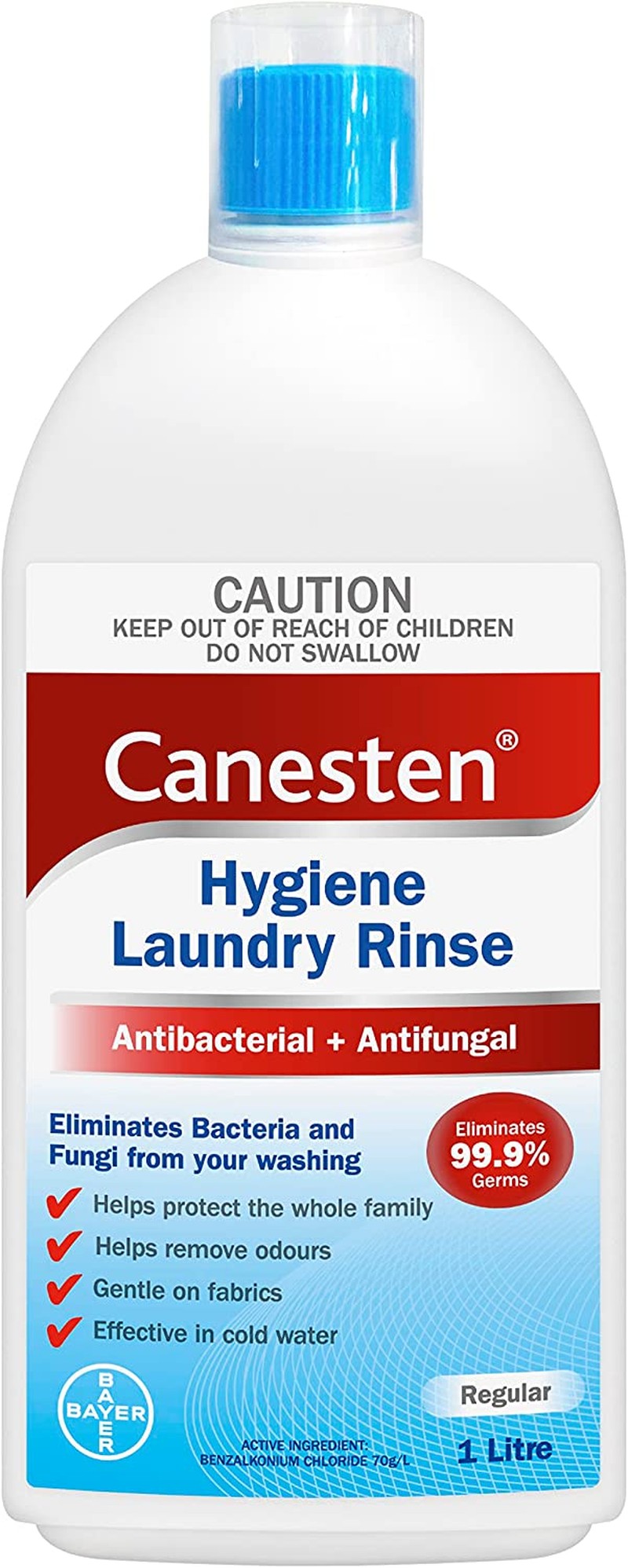 Canesten Antibacterial and Antifungal Hygiene Laundry Liquid Rinse, Eliminates Bacteria and Fungi from Your Washing, 1 Litre