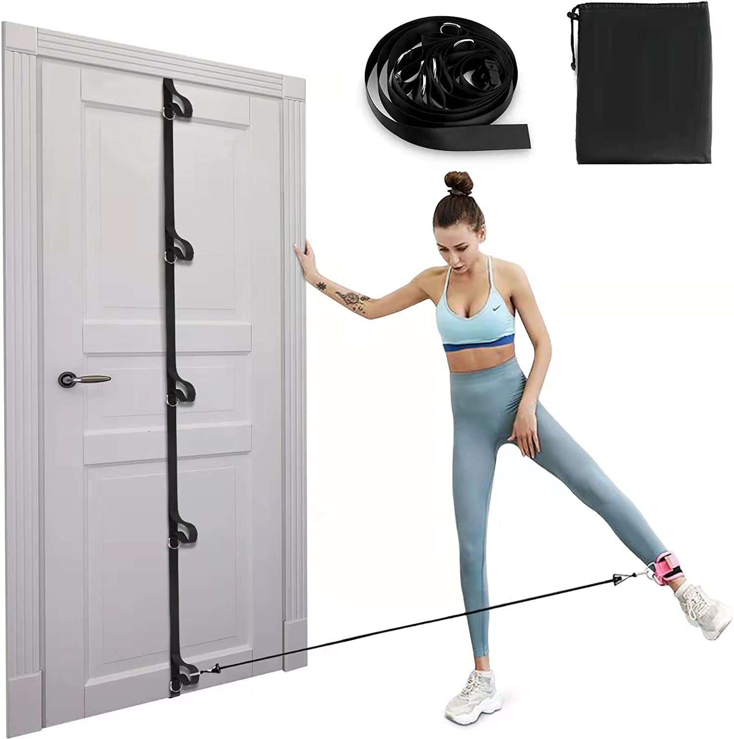 LONG Upgraded Door Anchor Strap for Resistance Bands, Workout Band with Portable Storage Bag, Secure Multi Point Gym Home Fitness(Bands Not Include)