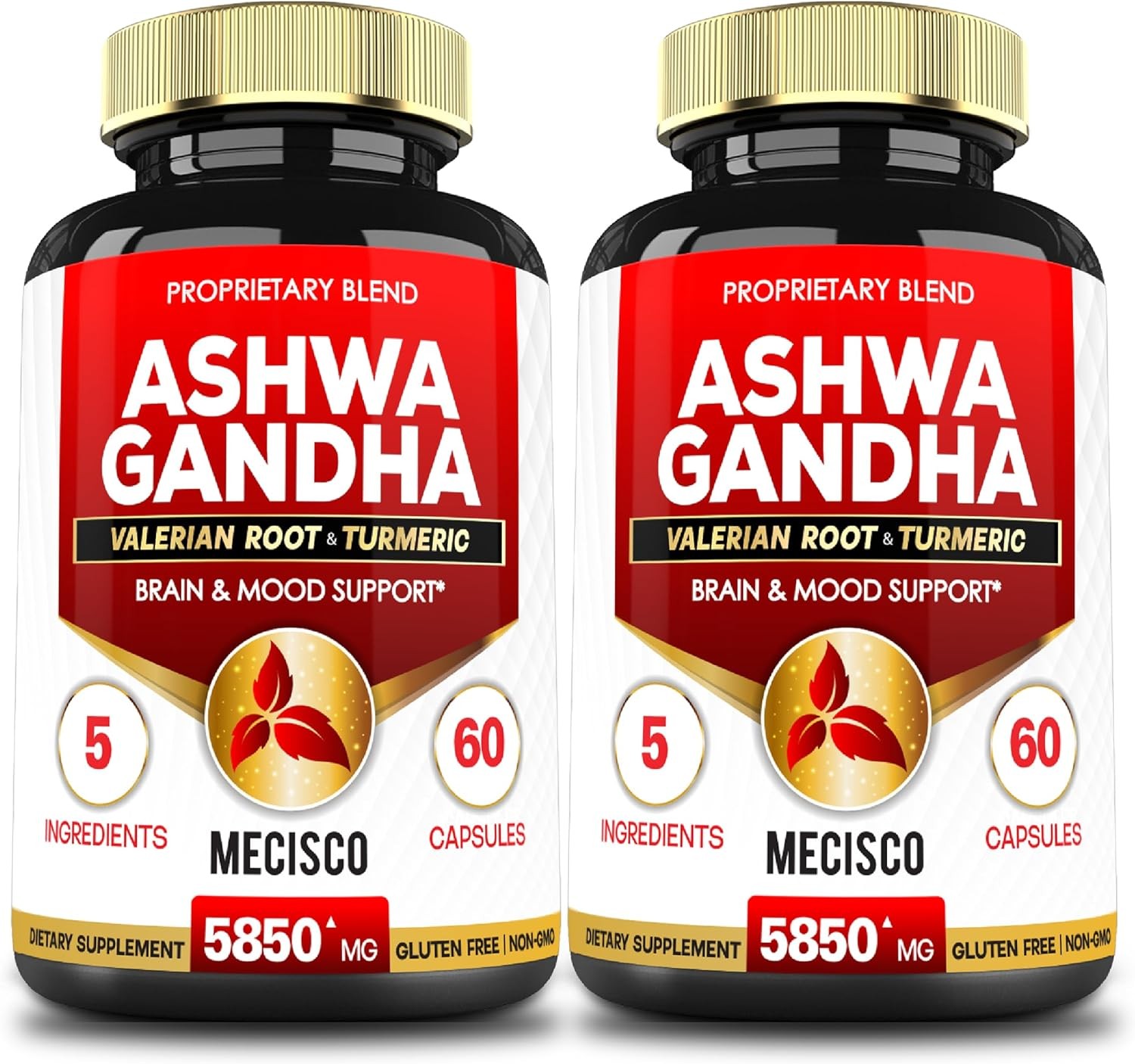 Organic Ashwagandha Capsules 5850Mg for 4 Months – Blended with Valerian Root, Turmeric Curcumin, Moringa Powder & Black Pepper – Immune System, Relax & Mood Support – 2 Packs 60 Capsules