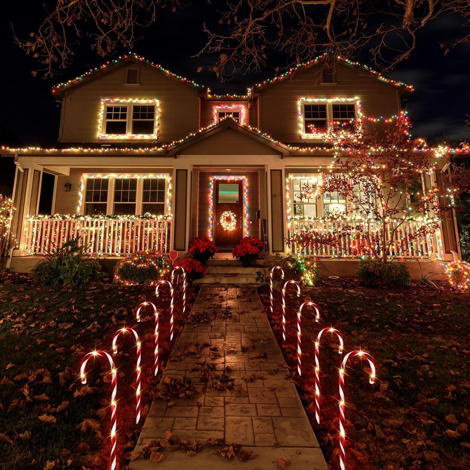 10Pcs Christmas Solar Light LED Candy Cane Outdoor Garden Decoration Pathway Holiday Ornament